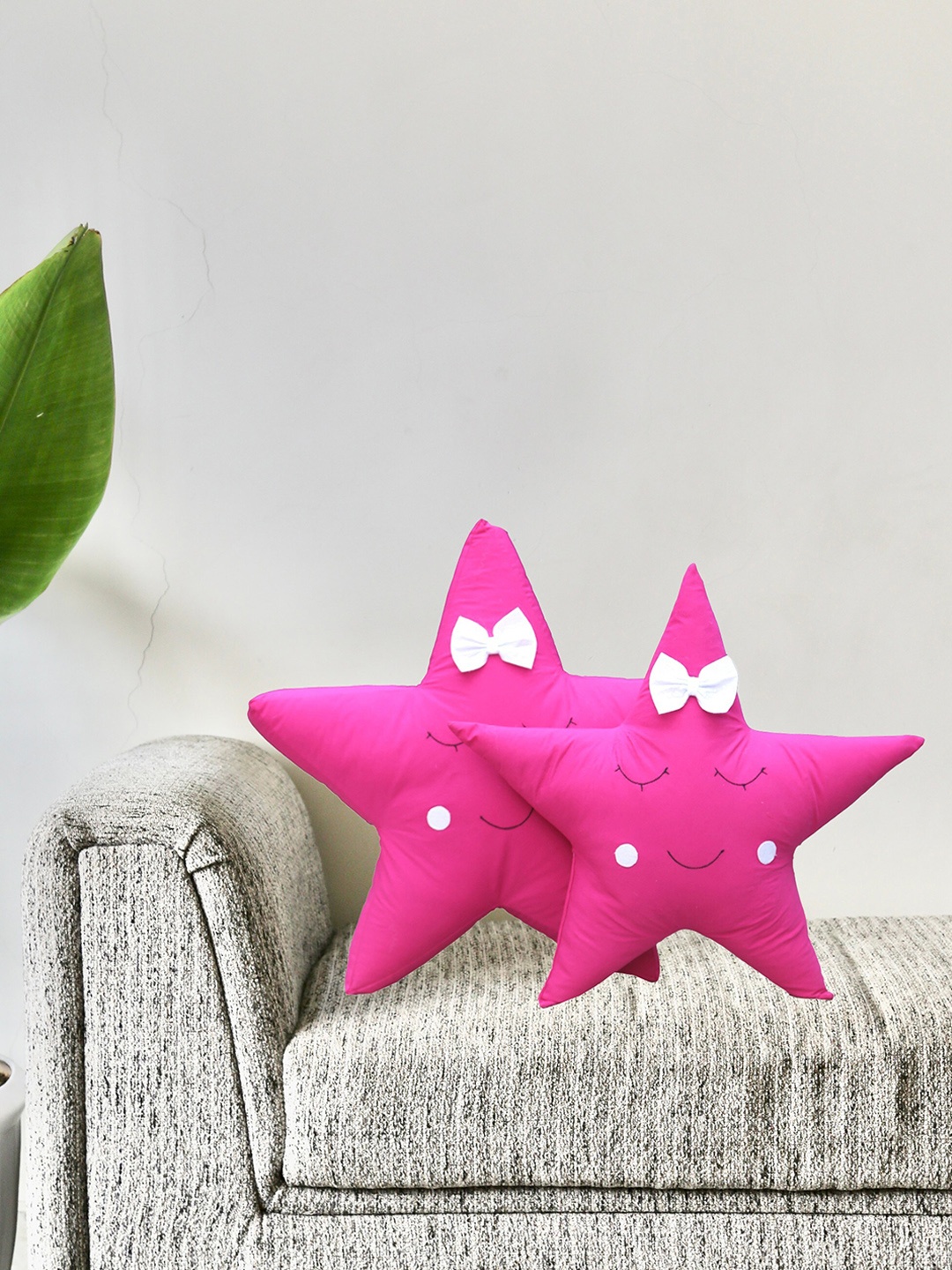 

My Gift Booth Kids 2 Pcs Pink Printed Star Shaped Cotton Cushions With Filler