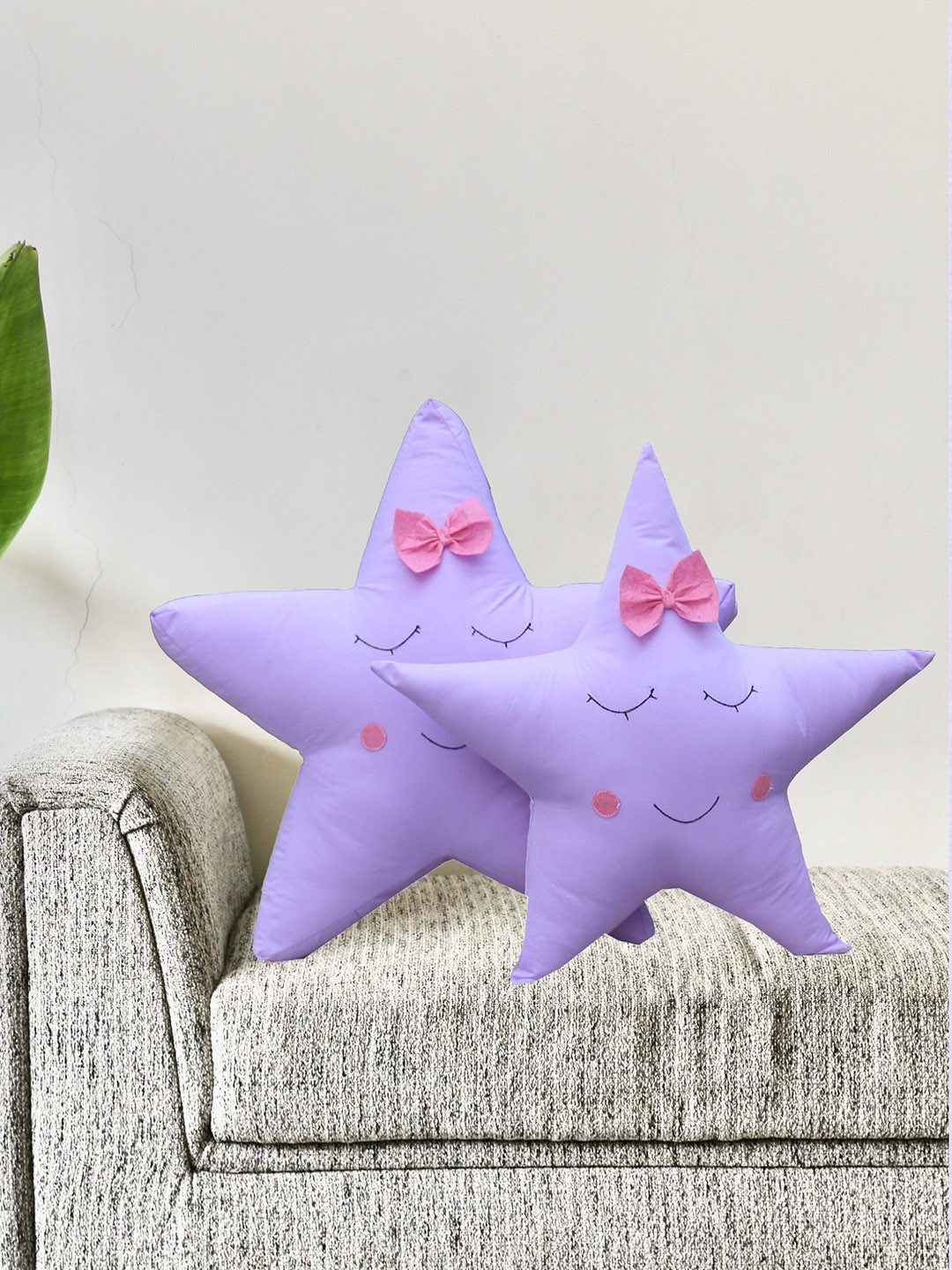 

My Gift Booth Kids 2 Pcs Mauve & Pink Self Design Star Cusions with filler