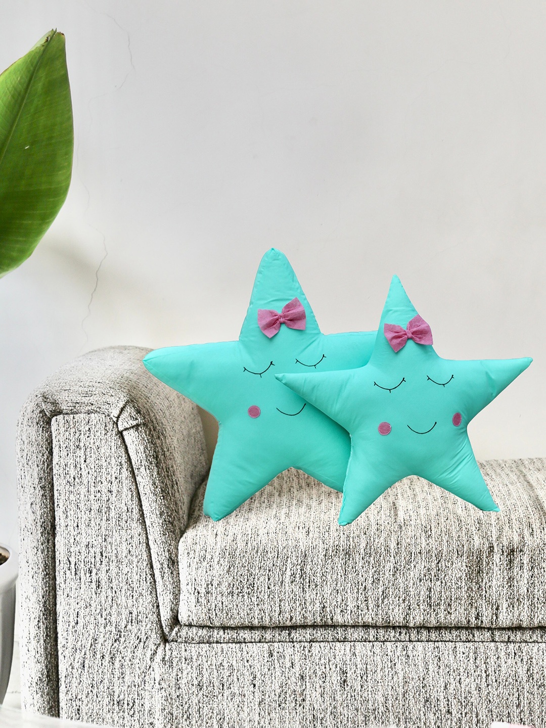 

My Gift Booth Kids 2-pcs Aqua Blue Printed Star Cushions With Filler