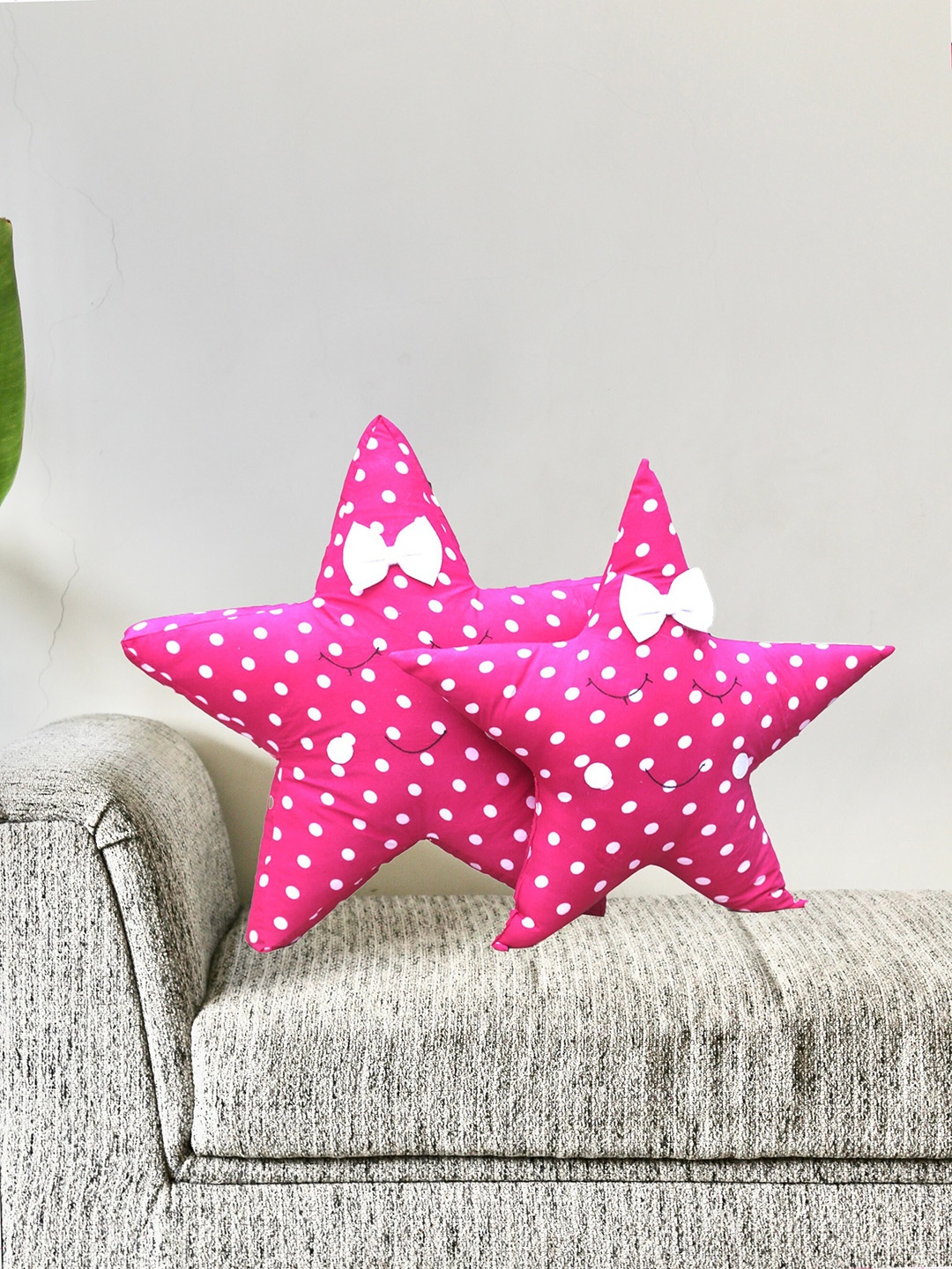 

My Gift Booth Kids 2-Pcs Pink Printed Star Shape Cotton Cushions With Filler