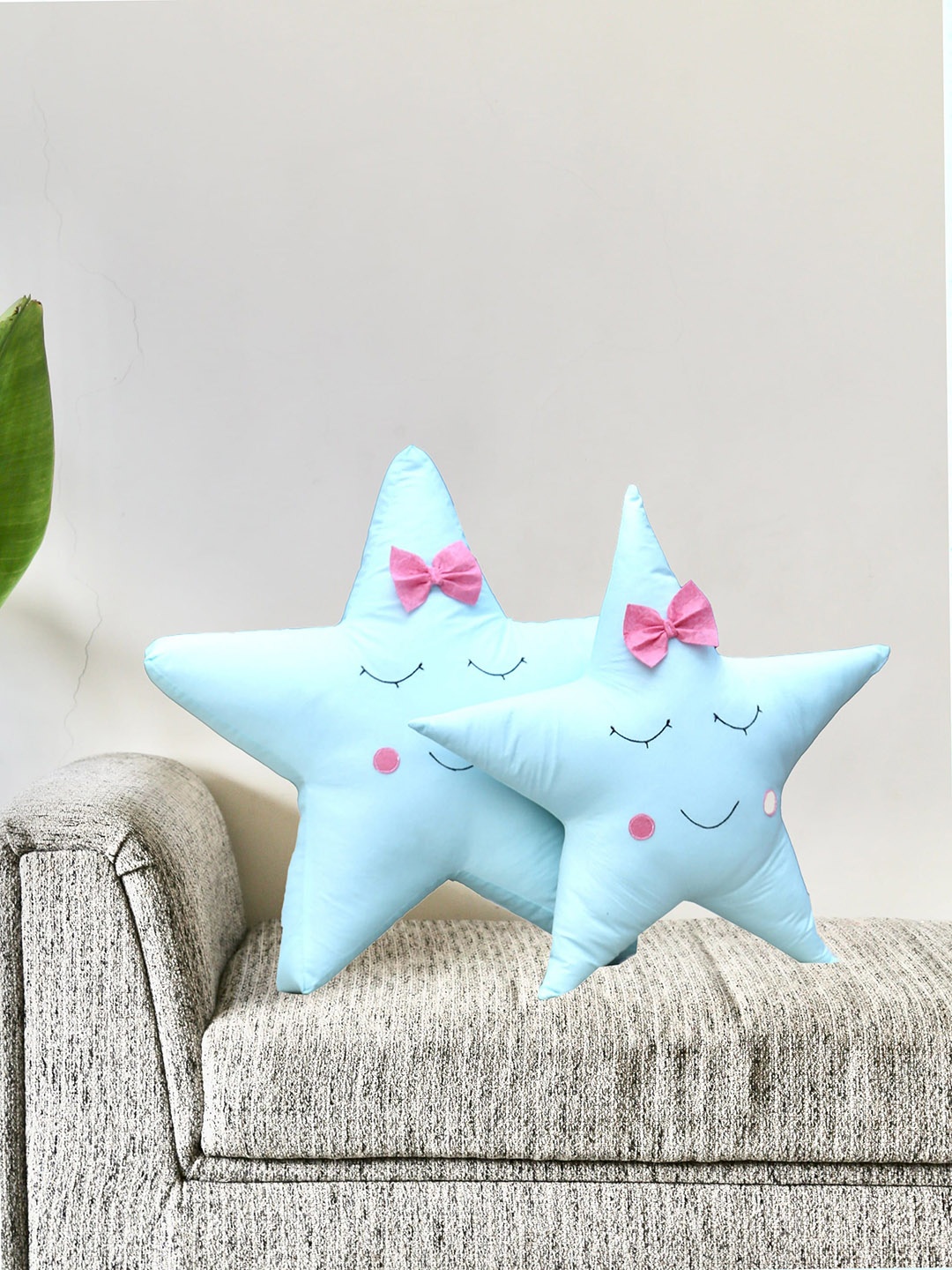 

My Gift Booth 2 Pcs Sea Green Printed Star Shaped Cushions With Filler