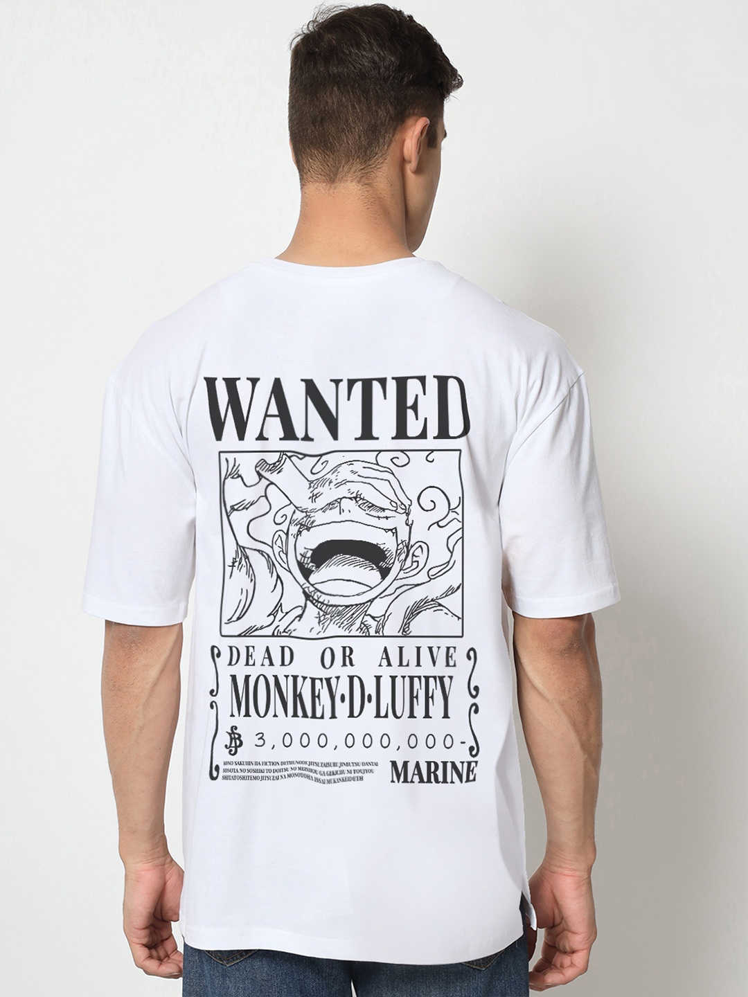 

COMICSENSE Men Anime One Piece Printed Drop-Shoulder Sleeves Bio Finish Oversize T-shirt, White