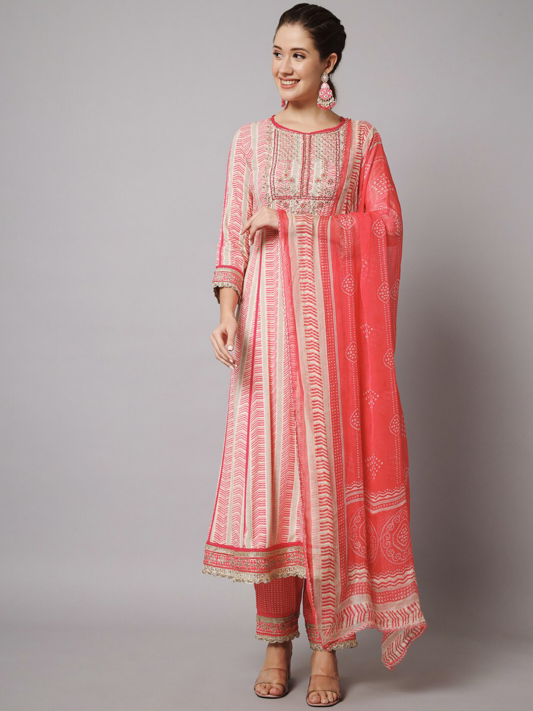 

KALINI Women Printed Pleated Sequinned Kurta with Palazzos & Dupatta, Pink