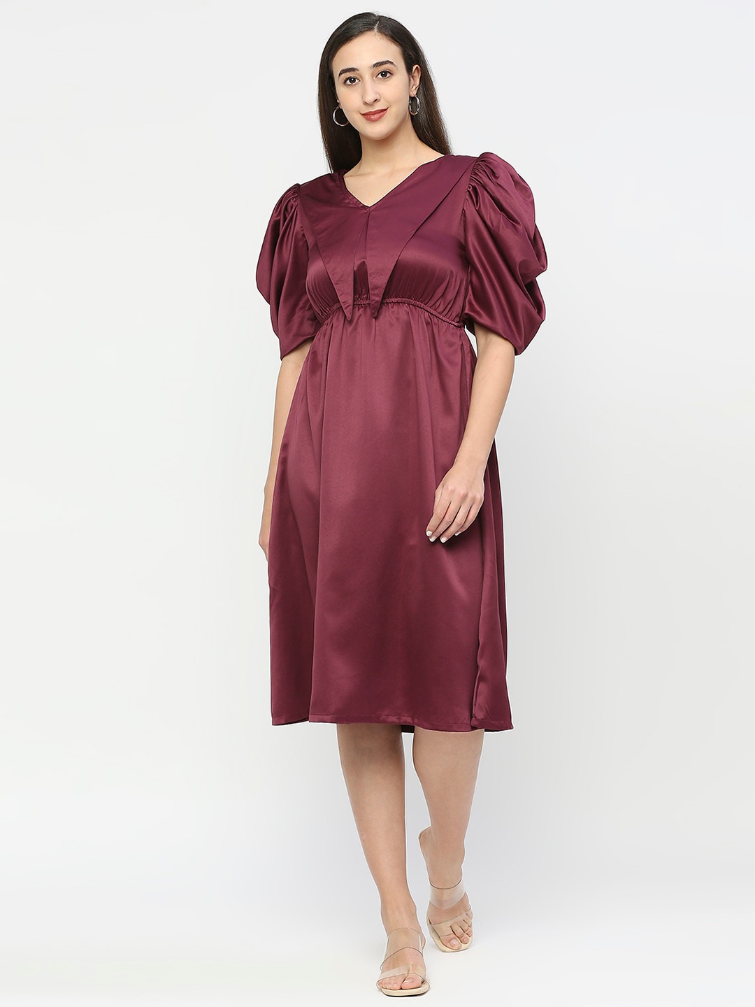 

Smarty Pants Above The Keyboard Puff Sleeves Fit & Flare Dress, Maroon