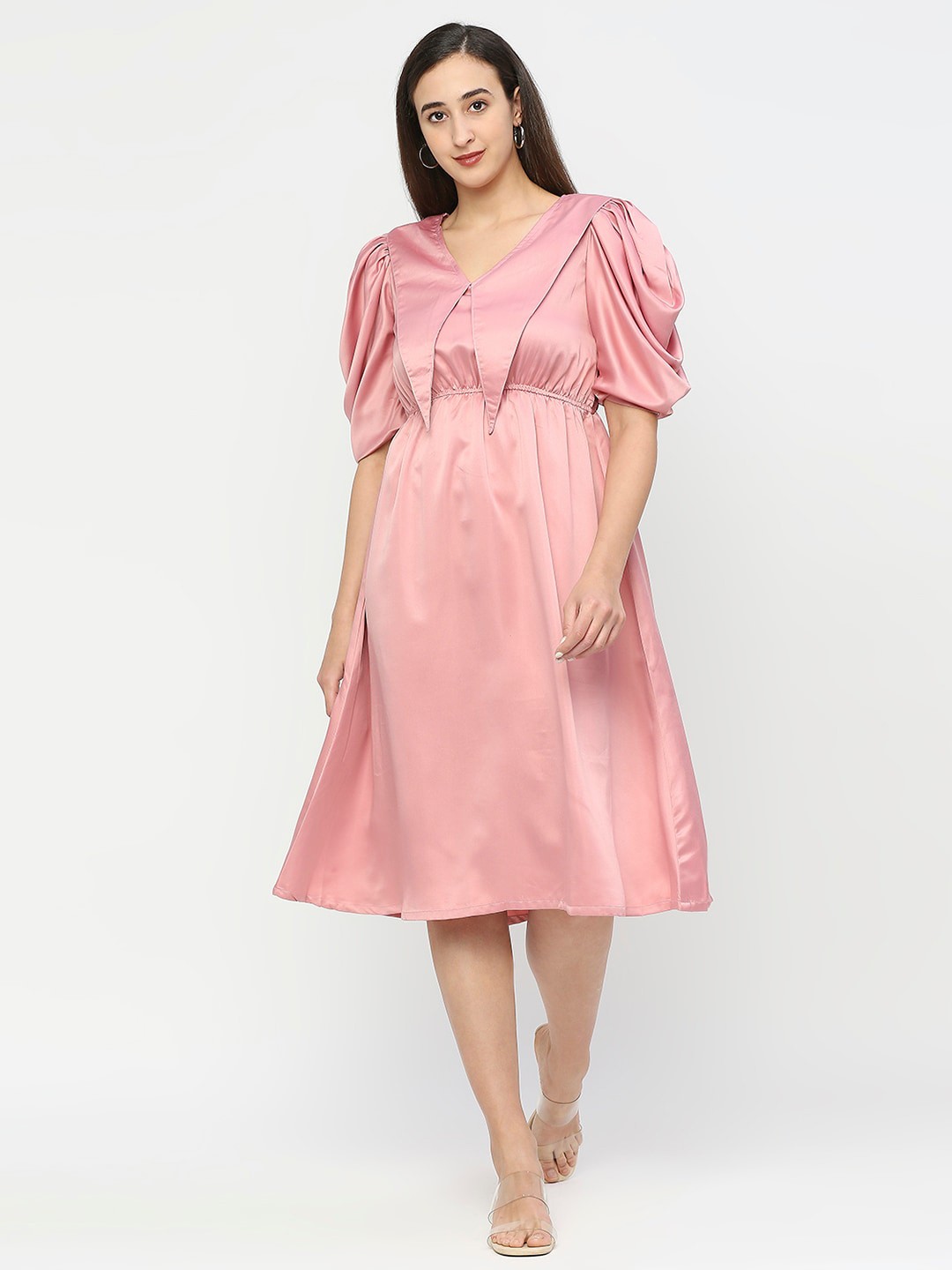 

Smarty Pants Above The Keyboard Puff Sleeves Fit & Flare Dress, Rose gold