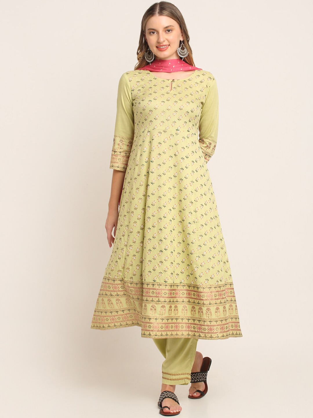 

KALINI Women Floral Printed Empire Kurta with Trousers & With Dupatta, Yellow