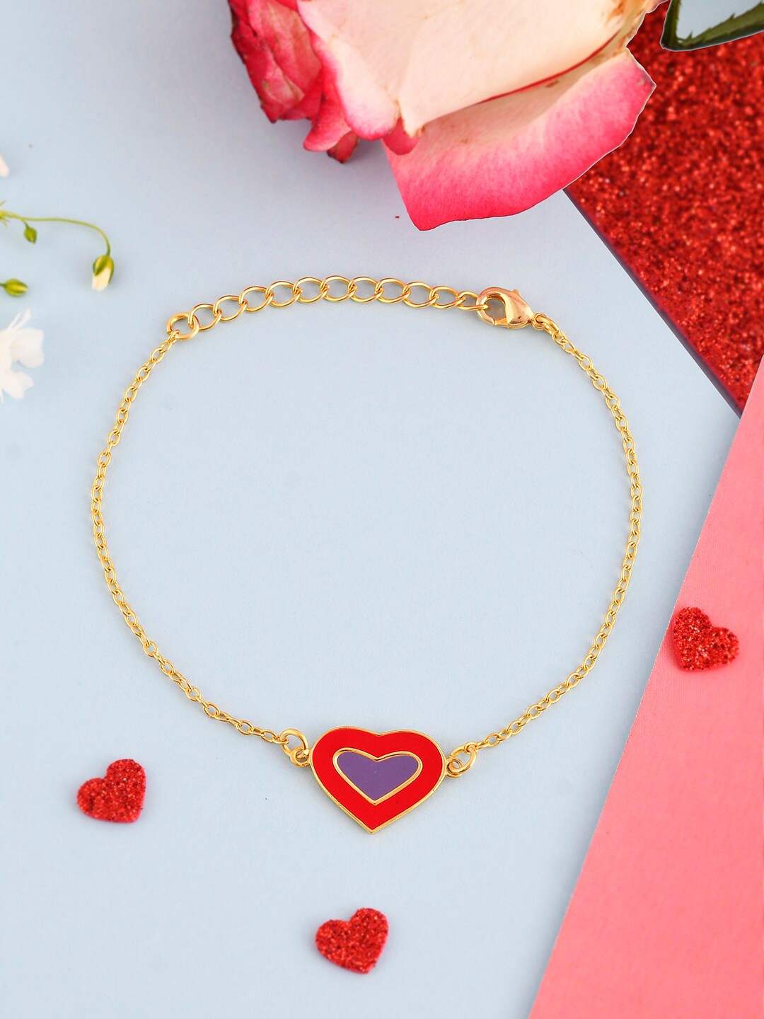 

Voylla Women Gold-Plated Valentine's Day Collection Playful Layered Hearts Link Bracelet