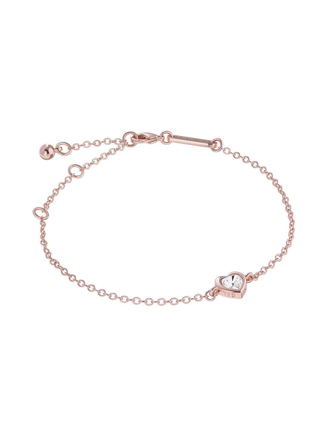 

Ted Baker Women Crystal Heart Brass Link Bracelet, Rose gold