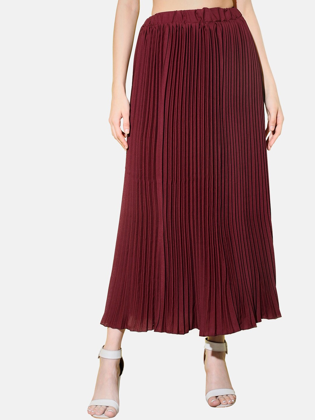 

BUY NEW TREND Accordion Pleated A-Line Maxi Skirt, Burgundy
