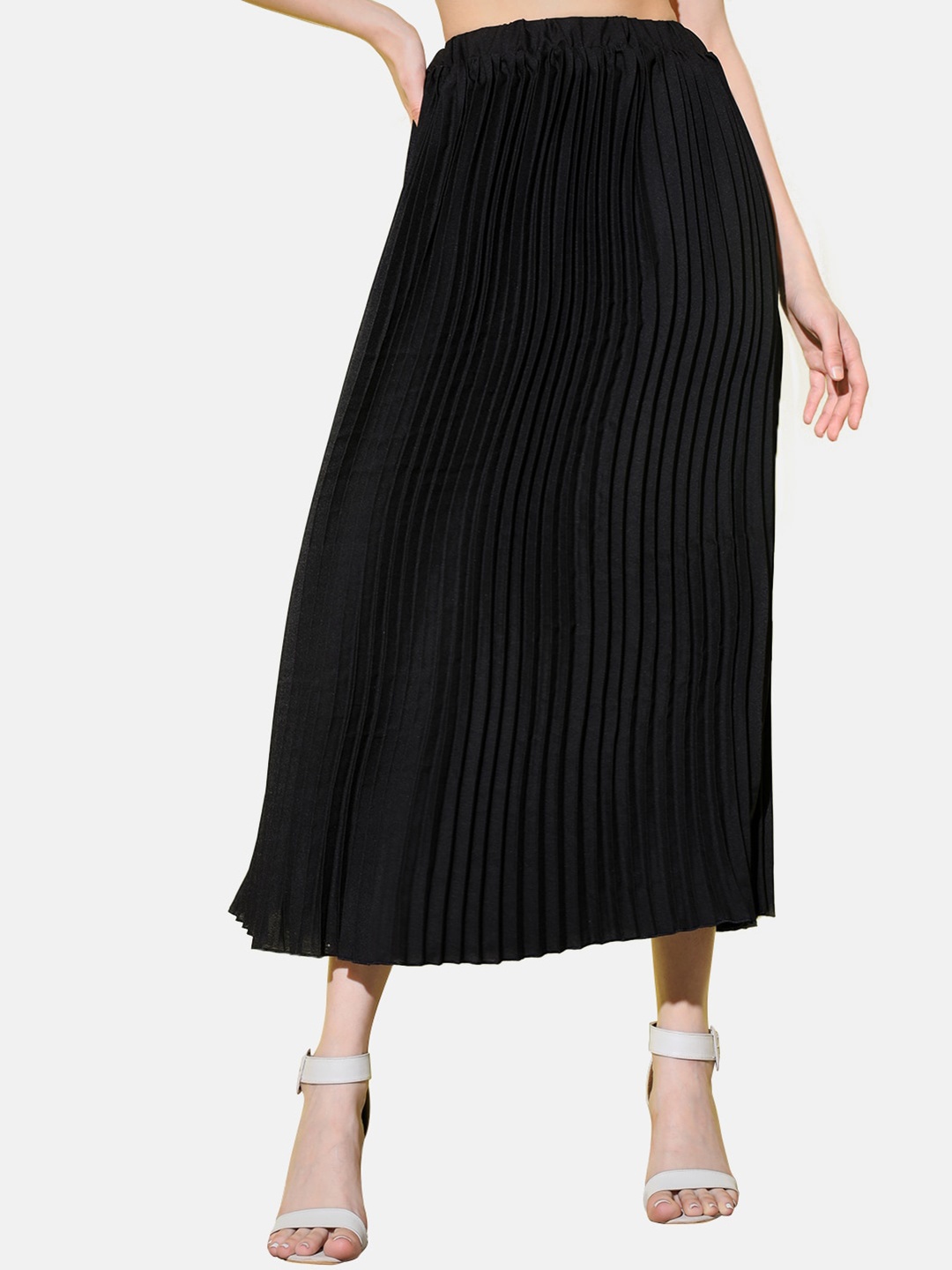 

BUY NEW TREND Women Pleated Flared Maxi Skirt, Black