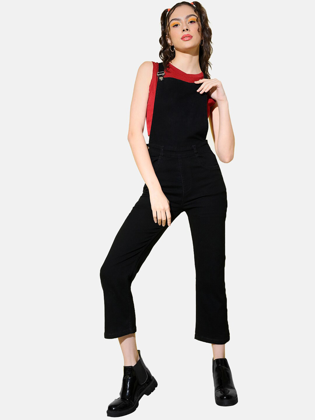 

BUY NEW TREND Women Cotton Denim Dungarees, Black