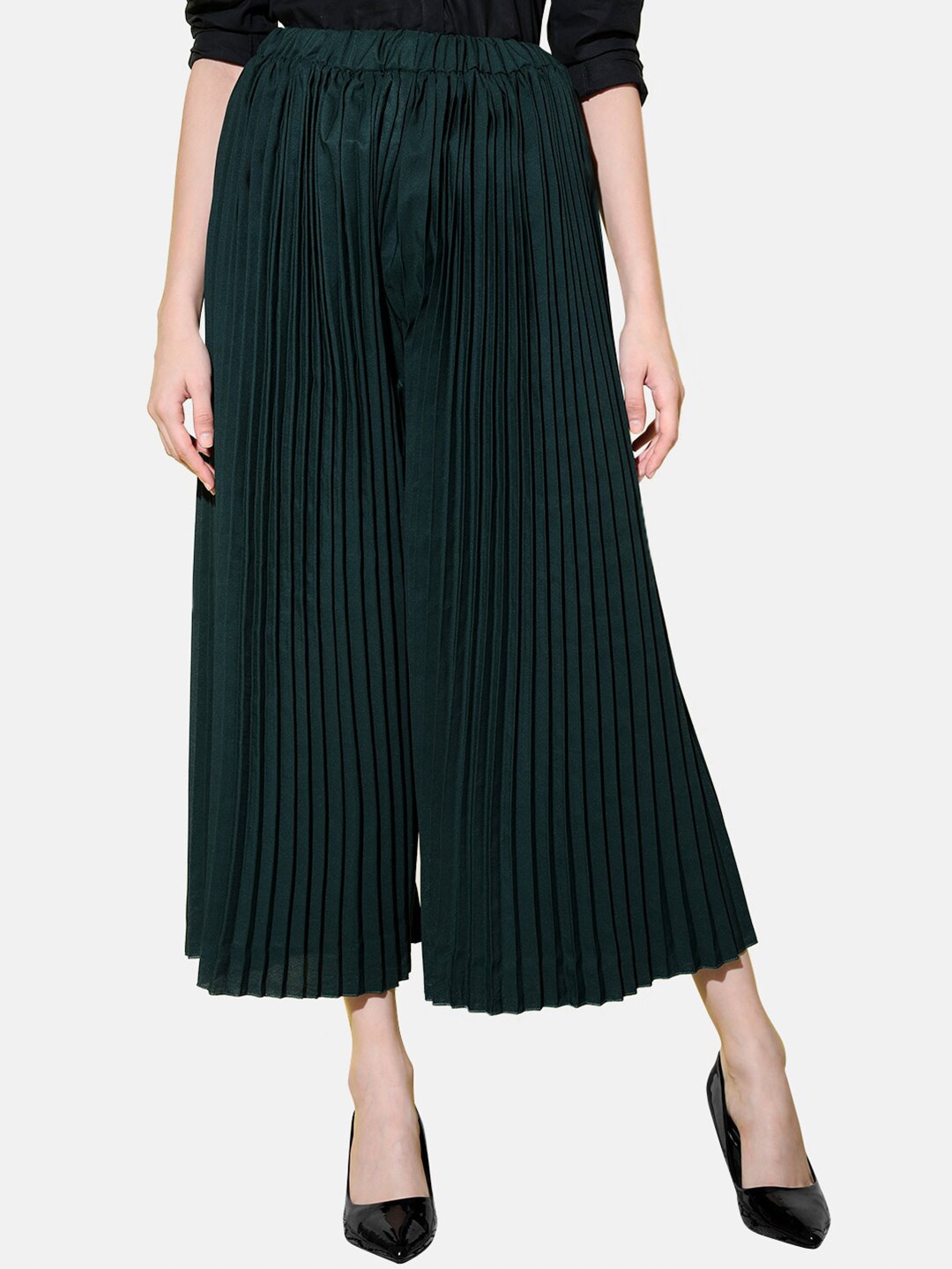 

BUY NEW TREND Women Flared Knitted Palazzos, Green