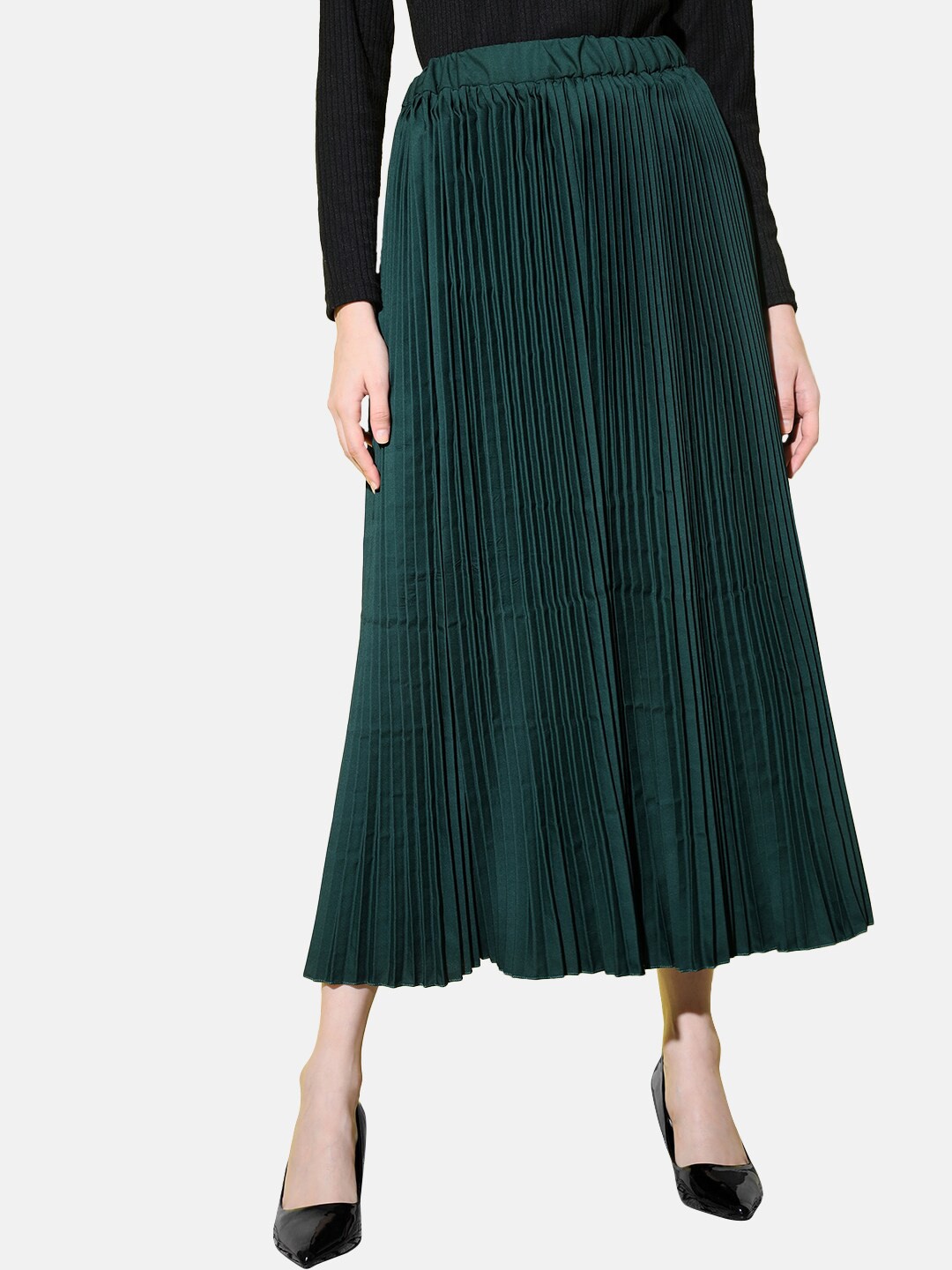 

BUY NEW TREND Pleated Flared Maxi Skirt, Green