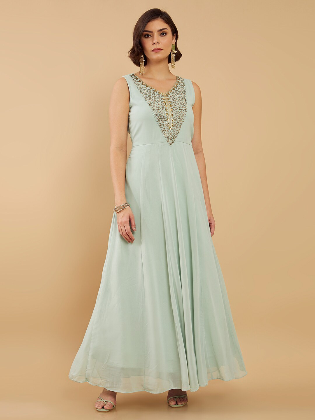 

Soch Sea Green Ethnic Motif Embroidered Anarkali Kurta & Churidar With Dupatta