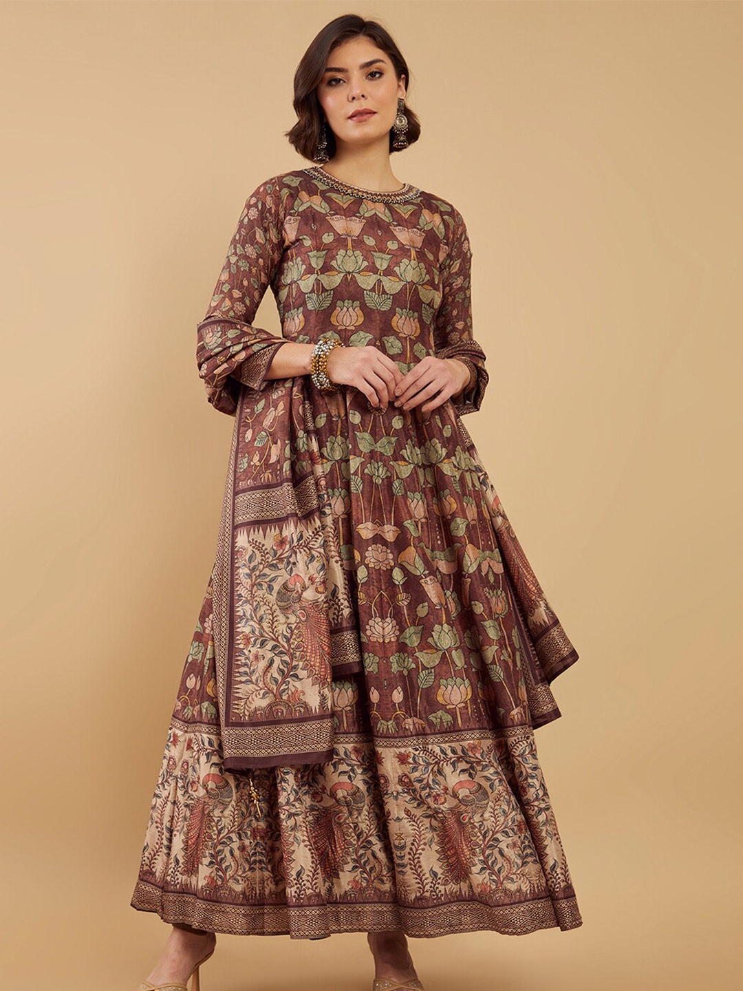 

Soch Women Floral Printed Empire Beads and Stones Kurta With Legging & Dupatta, Brown