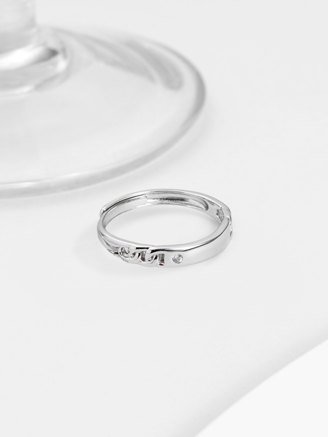 

Zavya 92.5 Sterling Silver Rhodium-Plated Stone-Studded Adjustable Finger Ring