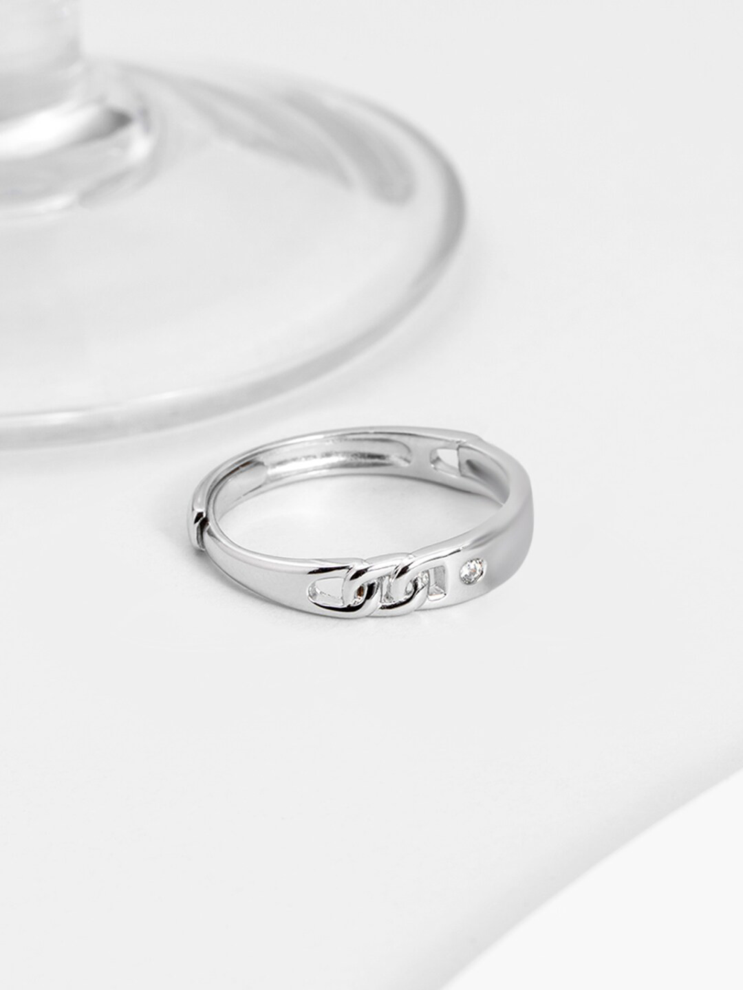 

Zavya Men Rhodium-Plated Stone-Studded Adjustable Finger Ring, Silver