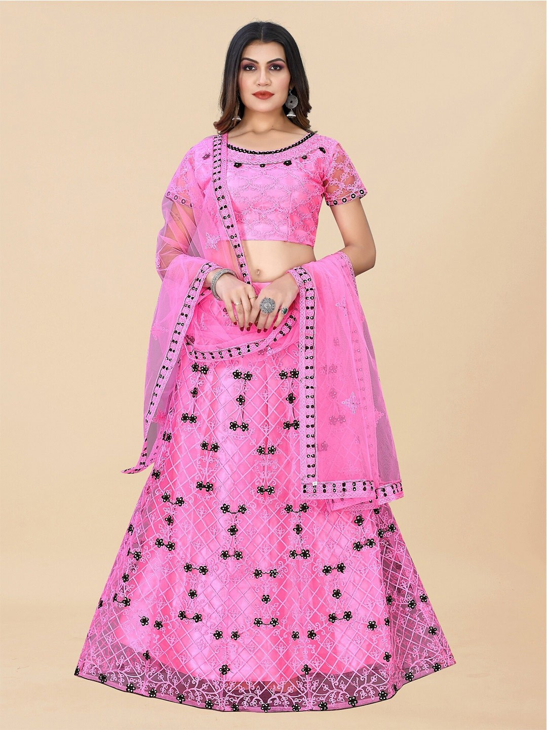 

APNISHA Embroidered Semi-Stitched Lehenga & Unstitched Blouse With Dupatta, Pink