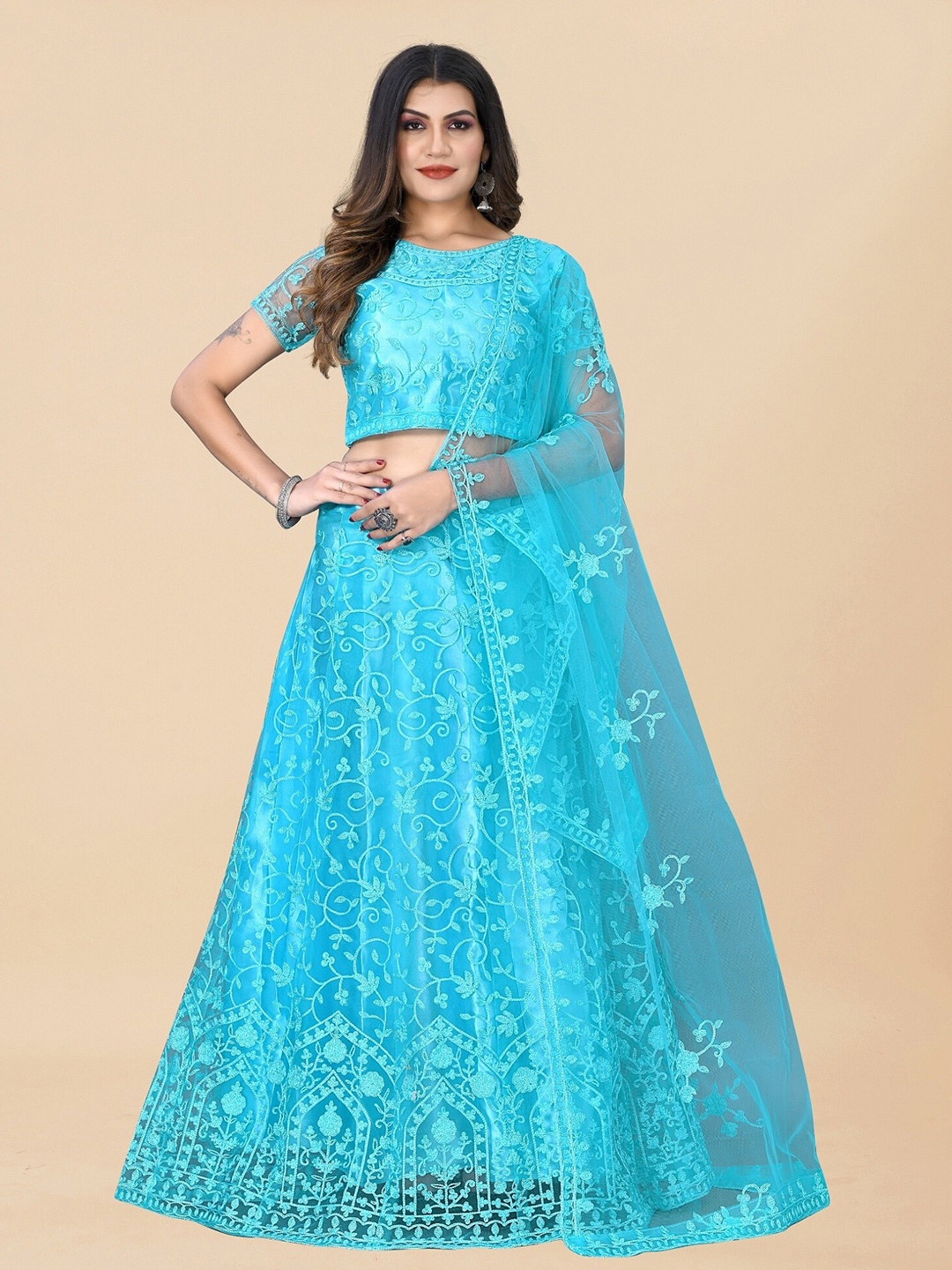 

APNISHA Embroidered Semi-Stitched Lehenga & Unstitched Blouse With Dupatta, Blue
