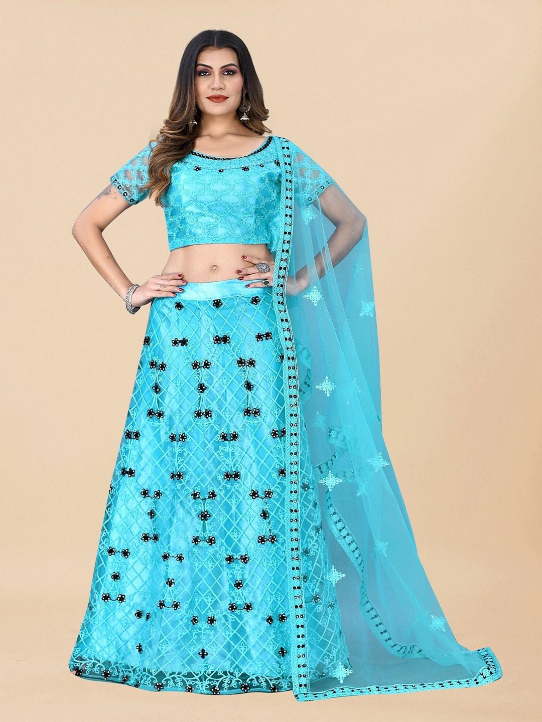 

APNISHA Embroidered Semi-Stitched Lehenga & Unstitched Blouse With Dupatta, Blue