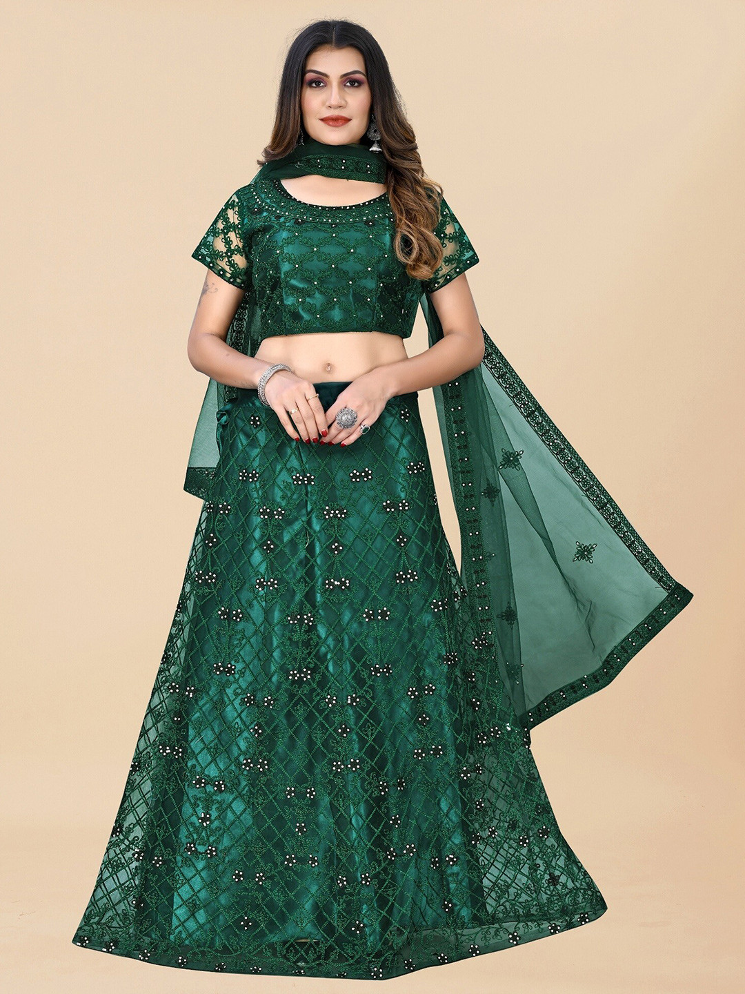 

APNISHA Embroidered Semi-Stitched Lehenga & Unstitched Blouse With Dupatta, Green
