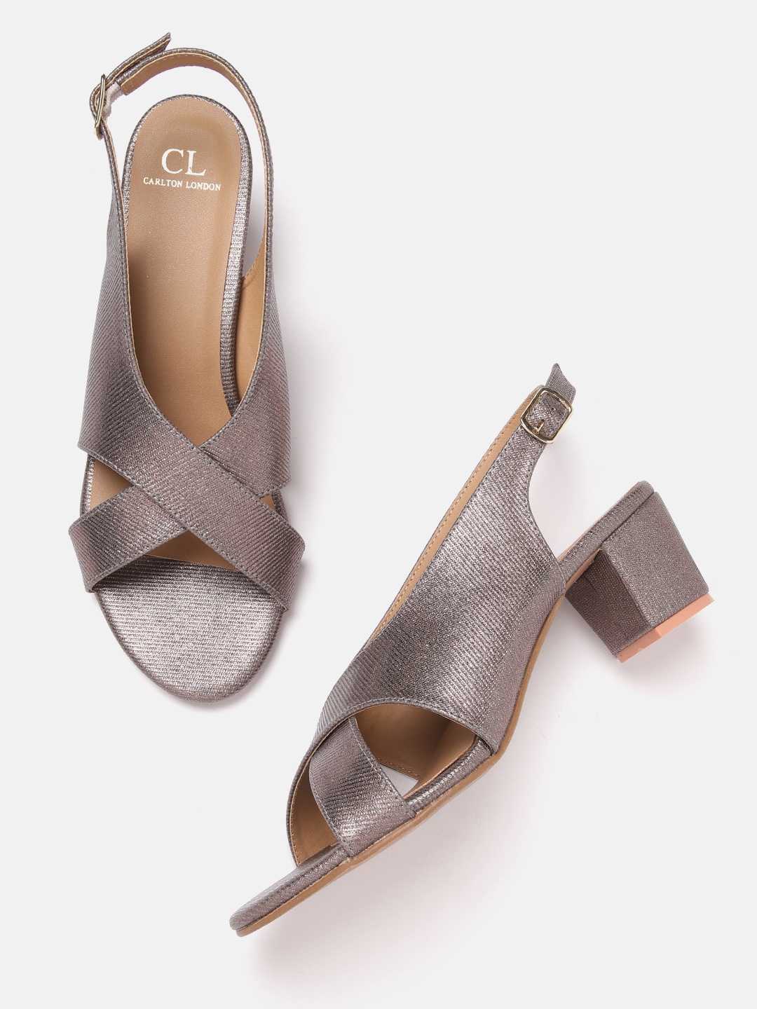 

Carlton London Pinstriped Shimmer Block Heels, Metallic