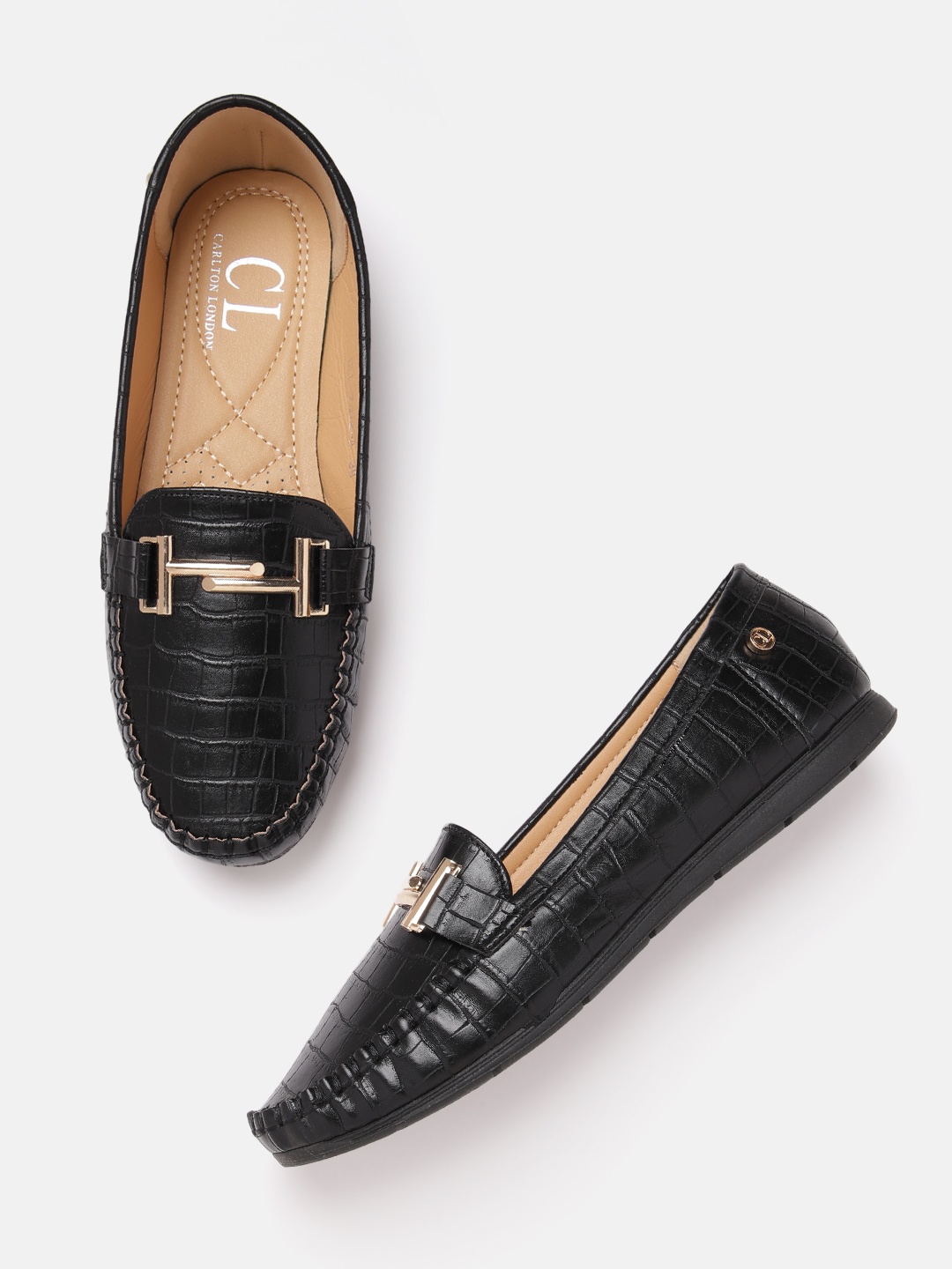 

Carlton London Women Croc Textured Horsebit Loafers, Black