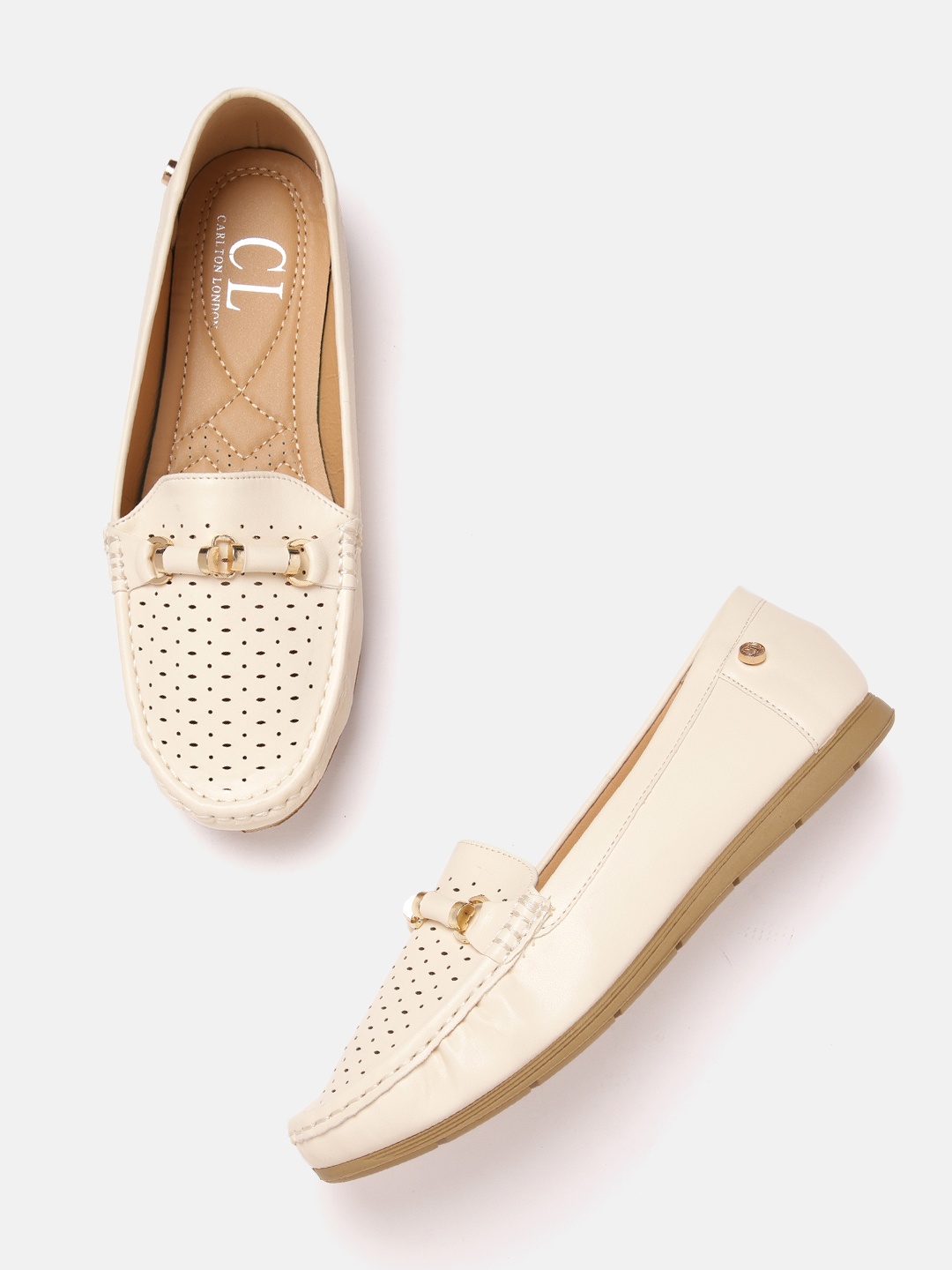 

Carlton London Women Laser Cut Horsebit Loafers, Cream