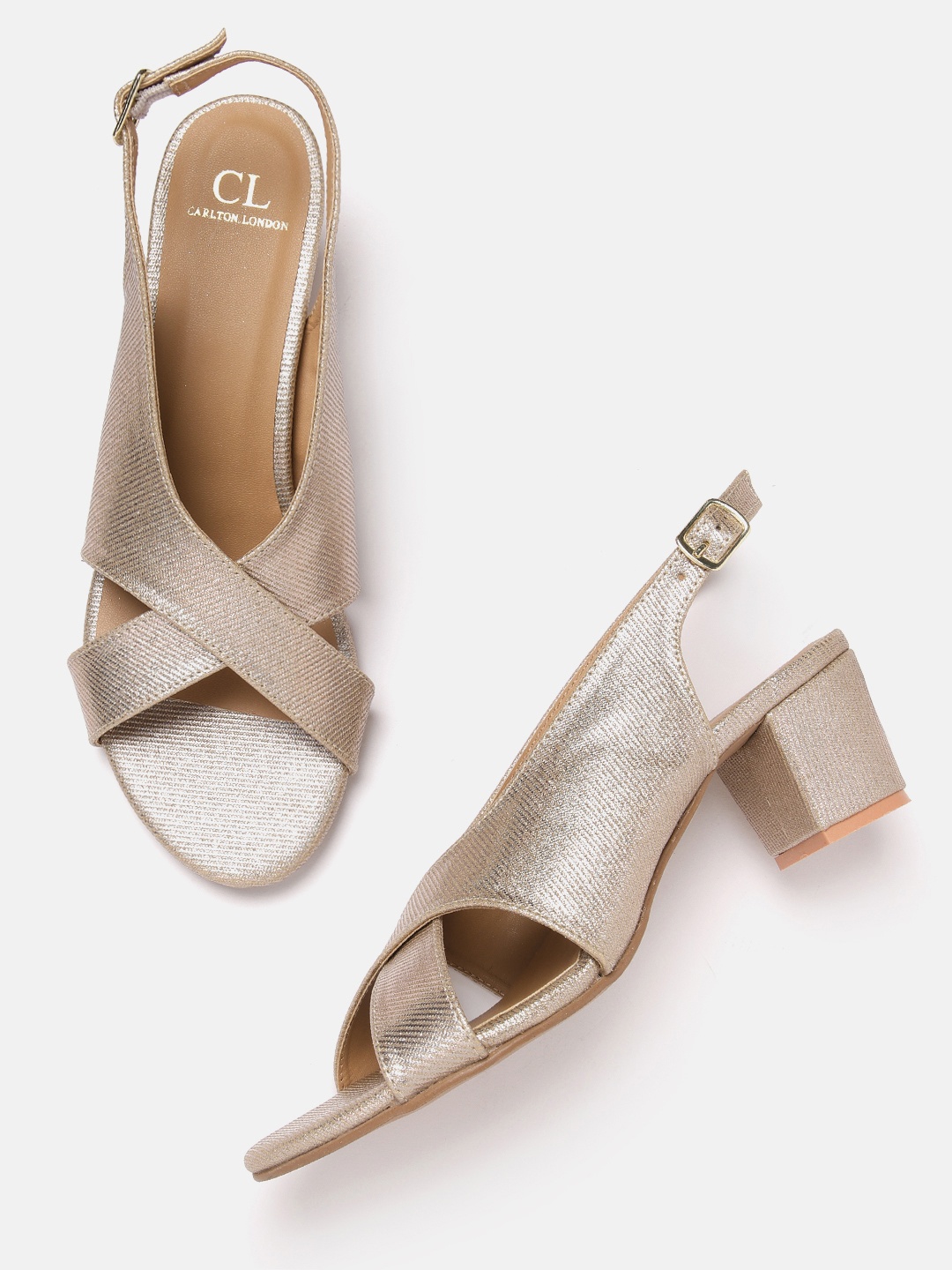 

Carlton London Pinstriped Shimmer Block Heels, Gold