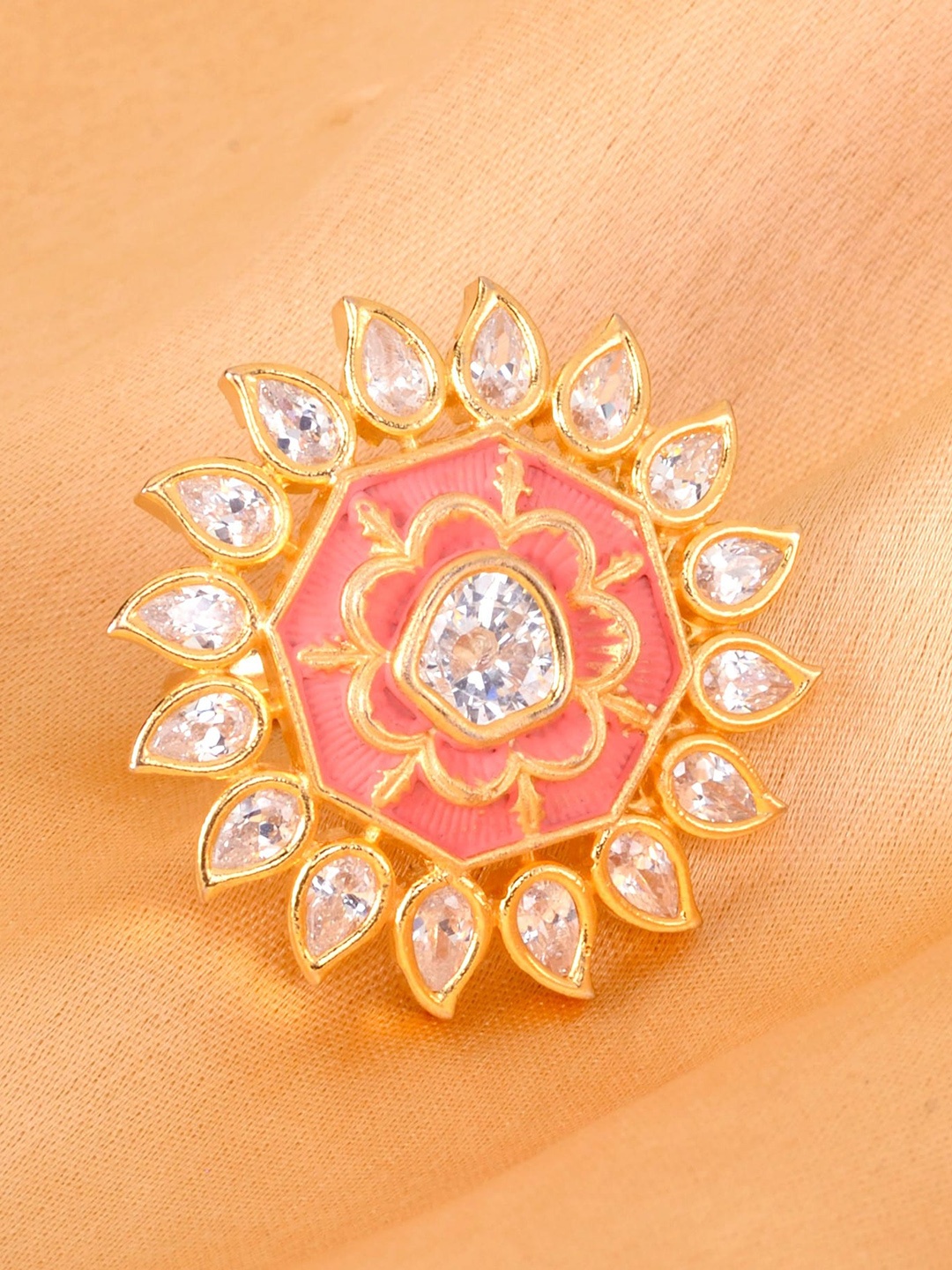 

Saraf RS Jewellery Gold-Plated AD-Studded Adjustable Finger Ring