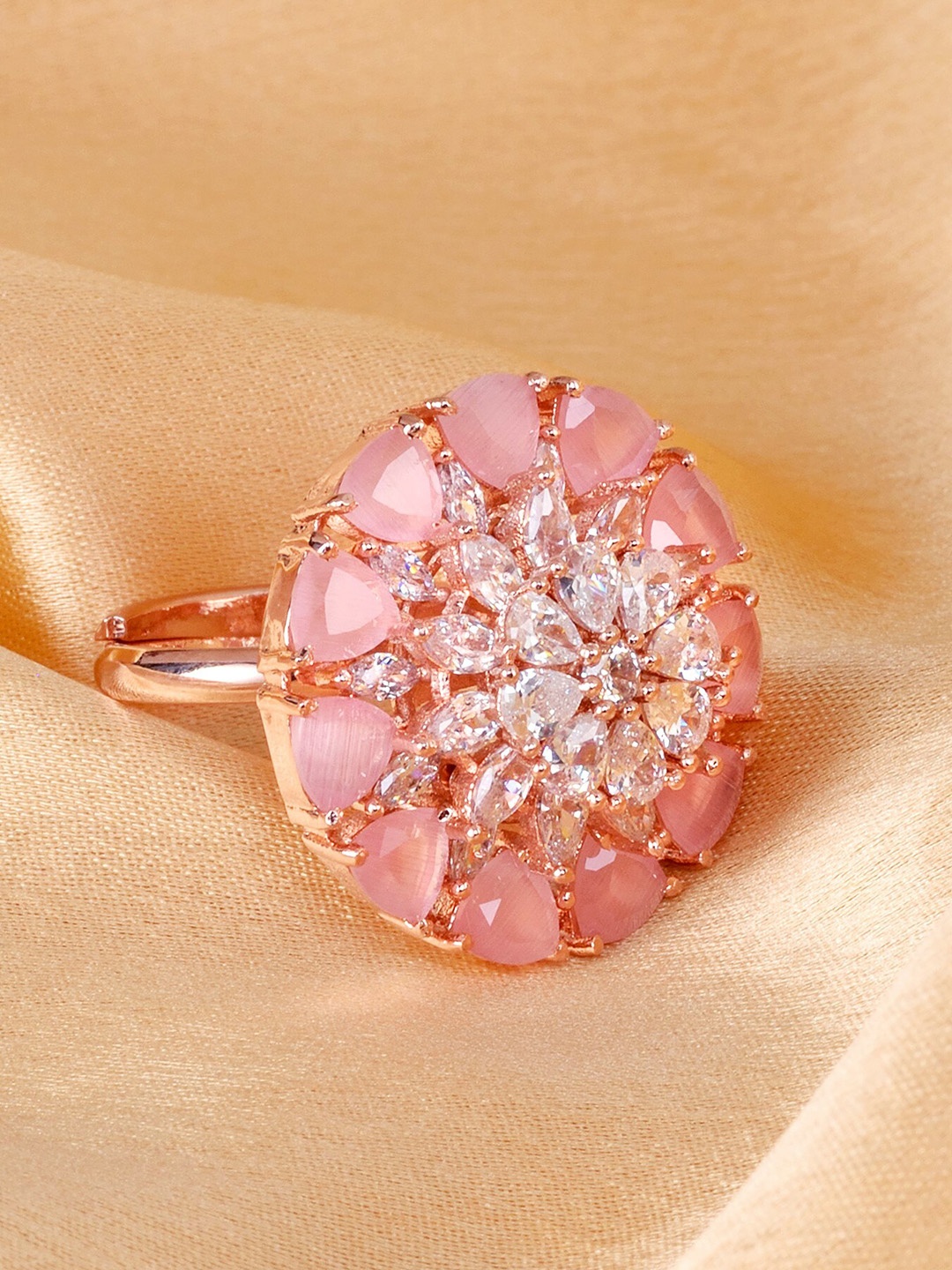 

Saraf RS Jewellery Rose Gold-Plated AD-Studded Adjustable Finger Ring, Pink