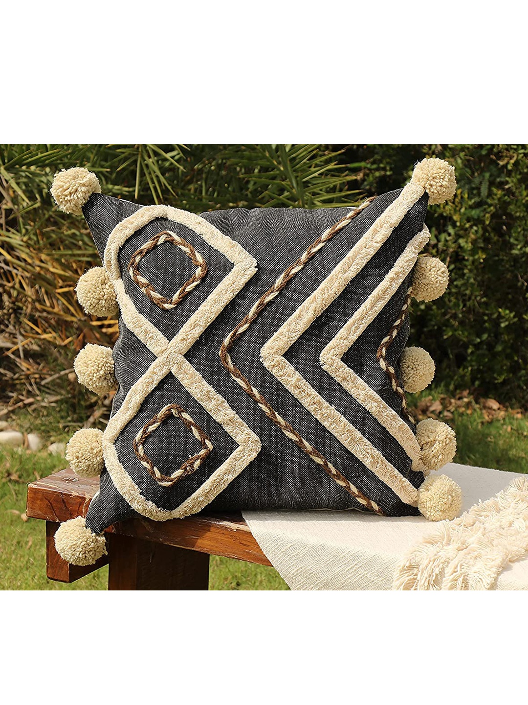 

HERE&NOW Grey & Beige Embroidered Square Cushion Covers