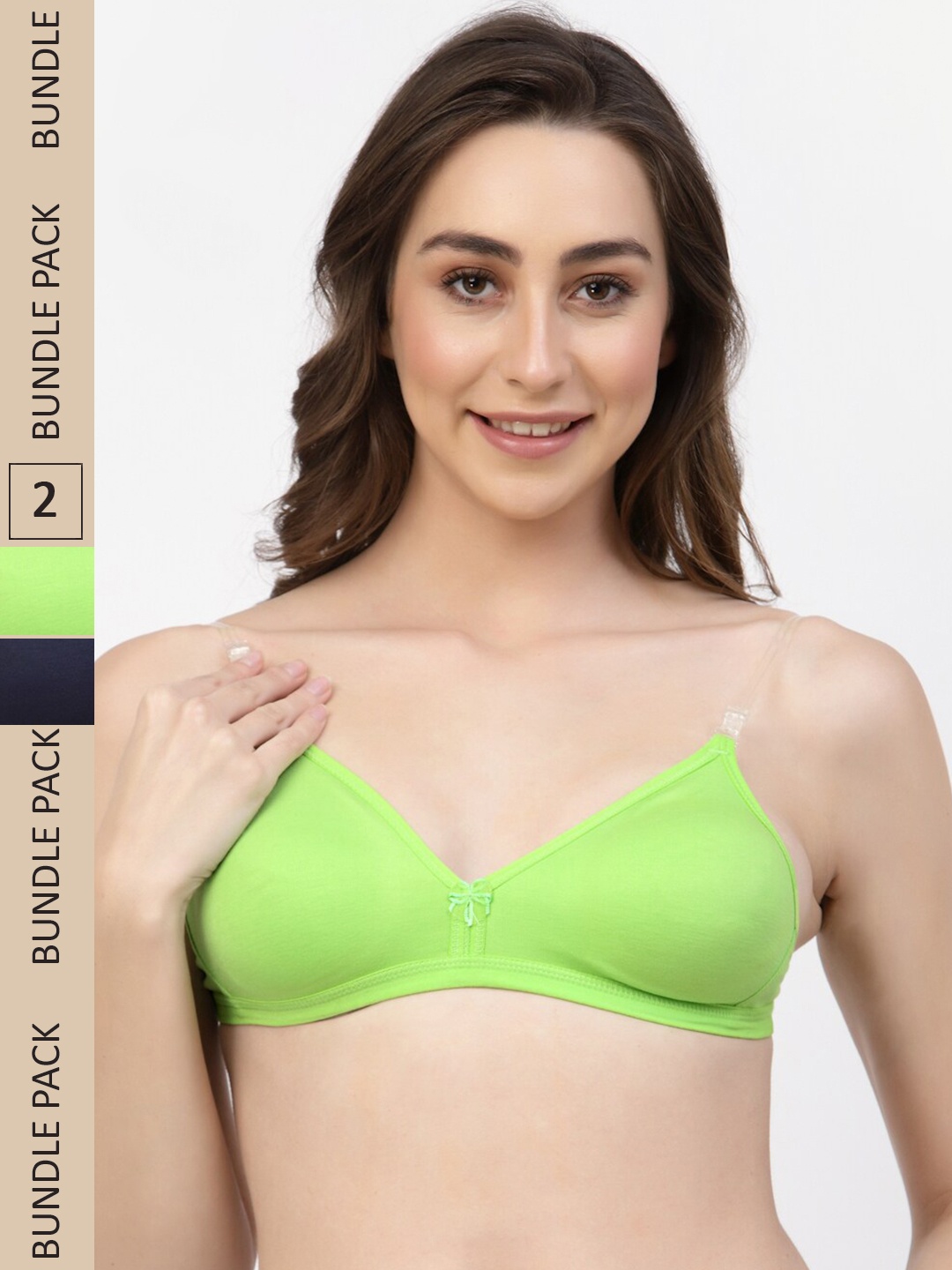 

Floret Pack of 2 Non Padded Non-Wired Seamless T-shirt Bra, Lime green