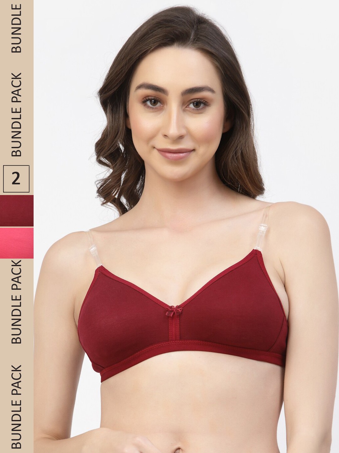 

Floret Pack Of 2 Non Padded Seamless T-shirt Bra, Maroon