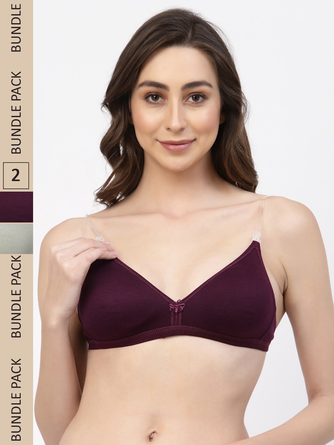 

Floret Pack Of 2 Non Padded Seamless T-shirt Bra, Burgundy