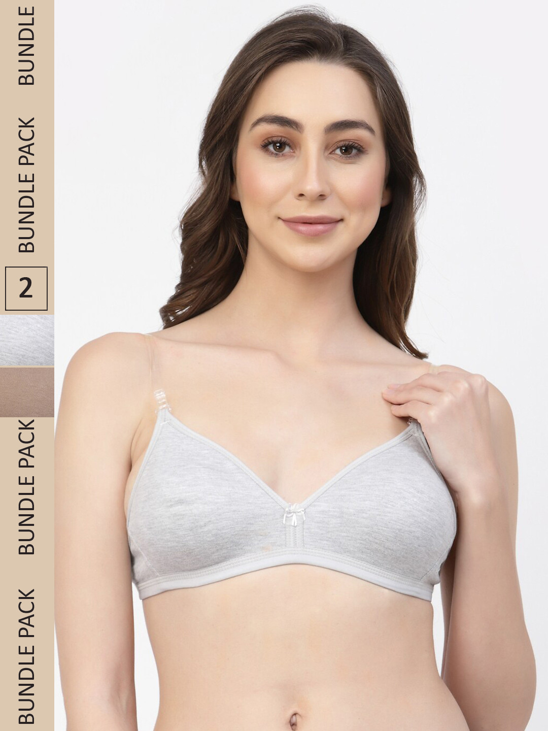

Floret Pack of 2 Cotton Bra, Grey melange