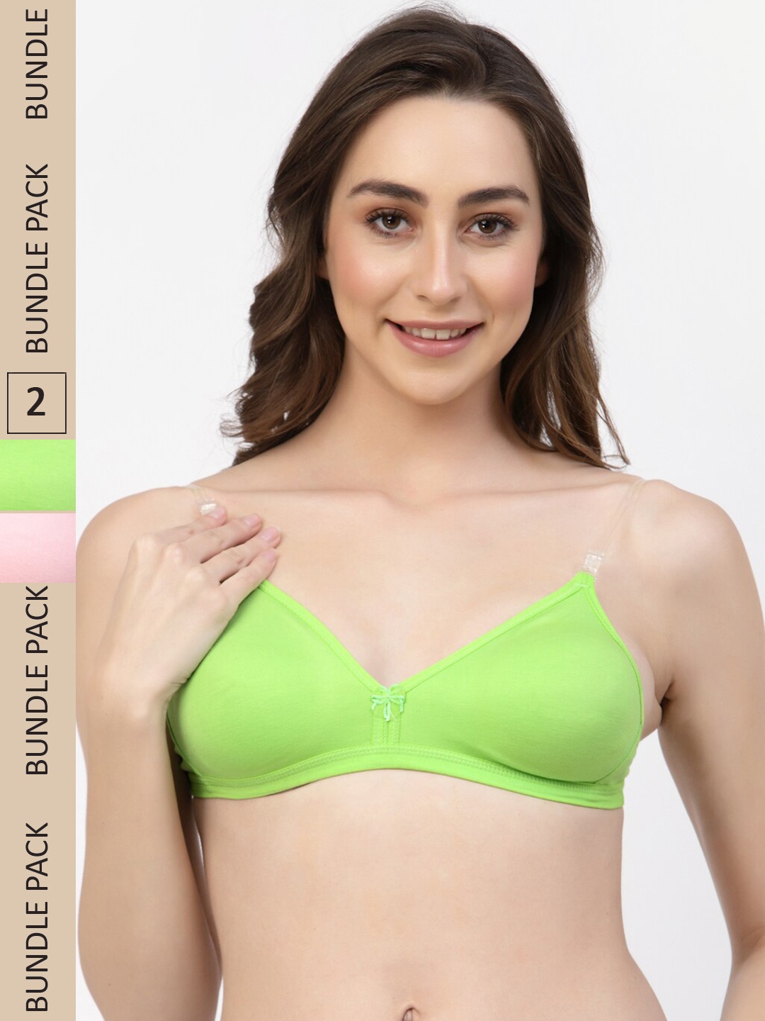 

Floret Pack Of 2 Non Padded Seamless Bra, Lime green