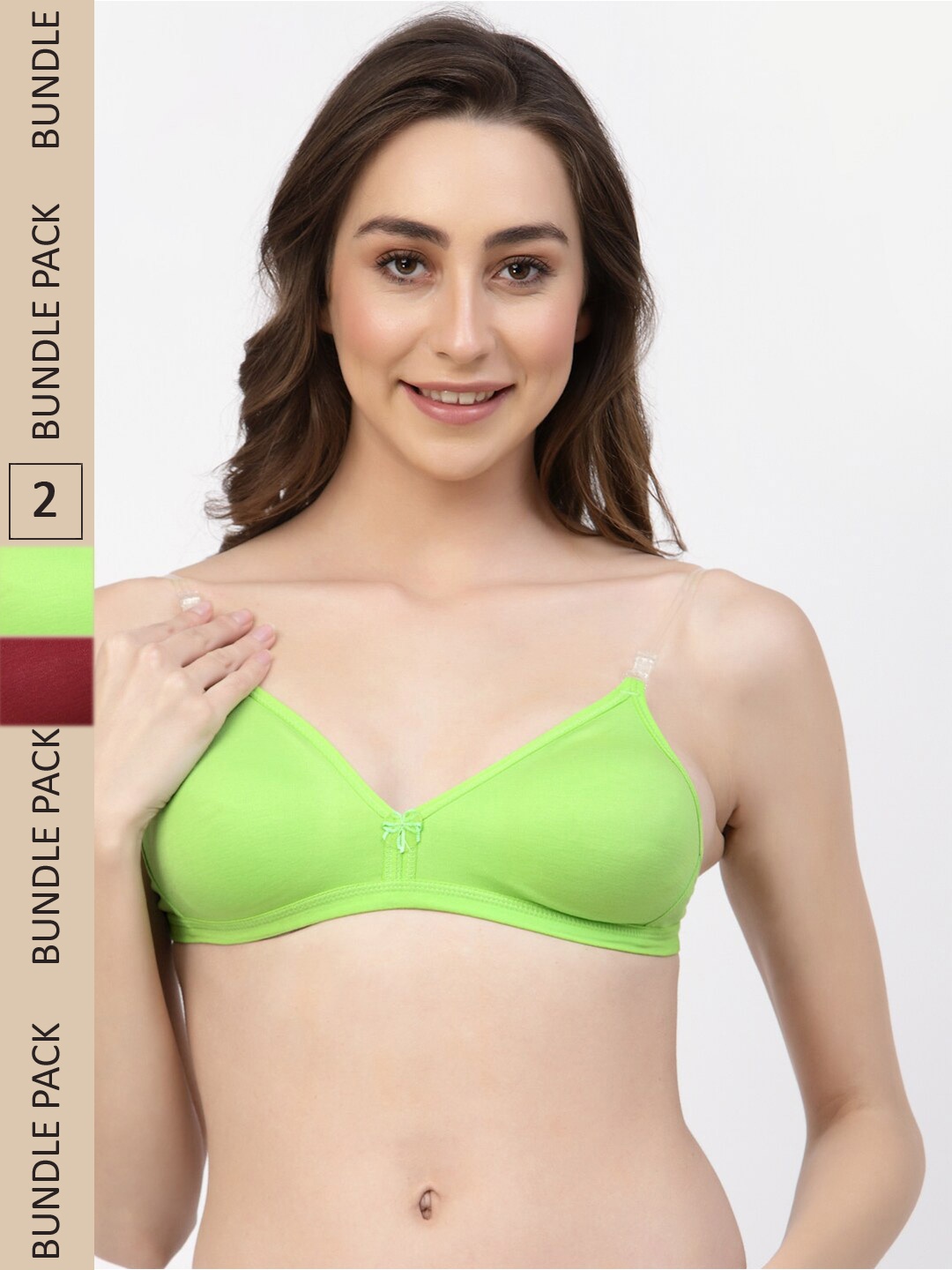 

Floret Pack Of 2 Non Padded Seamless Bra, Lime green