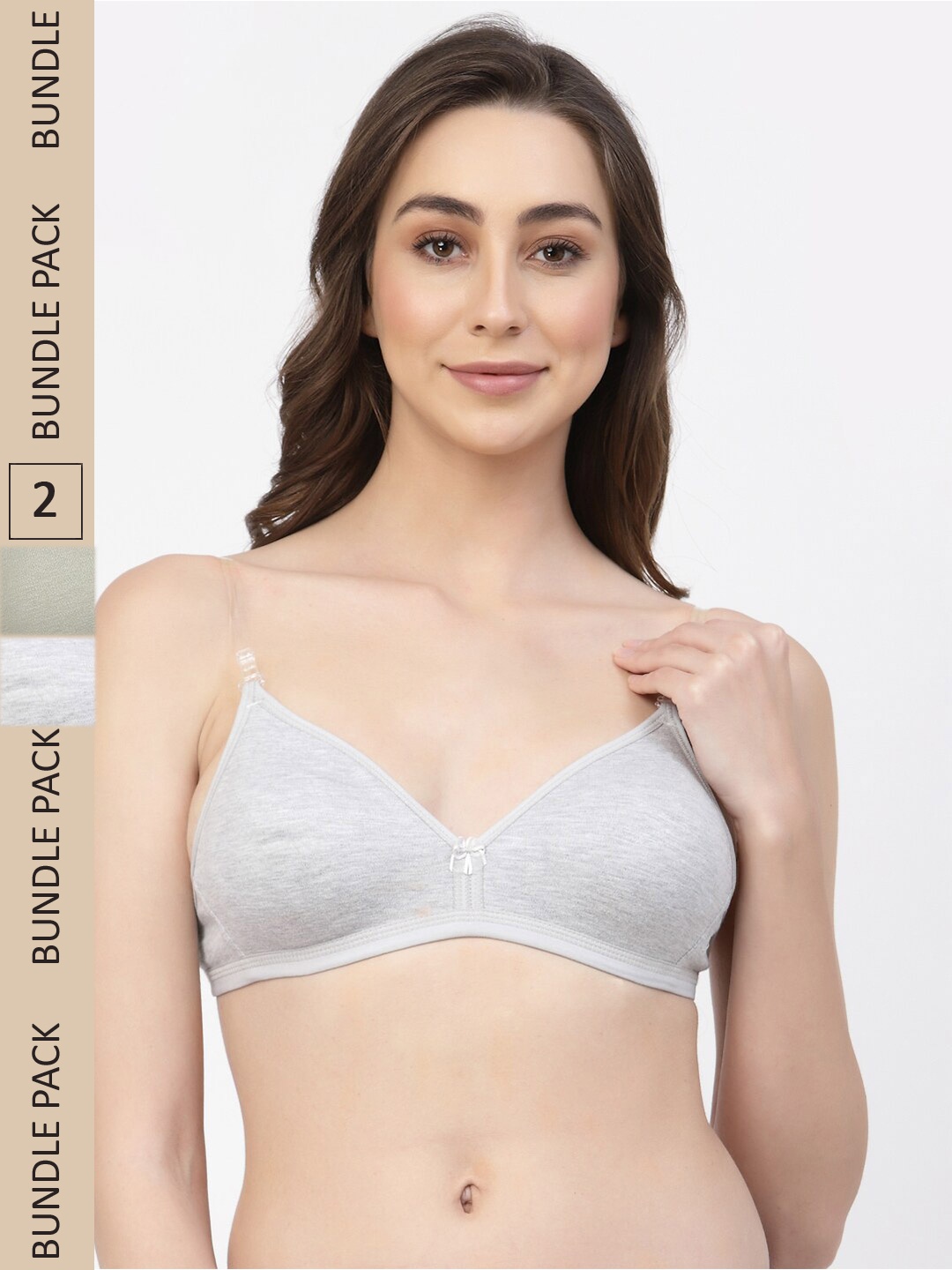 

Floret Pack Of 2 Non Padded Bra, Grey melange