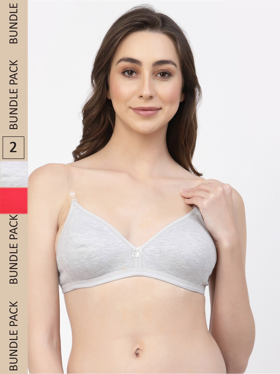 

Floret Pack Of 2 Non Padded T-Shirt Bra, Grey melange