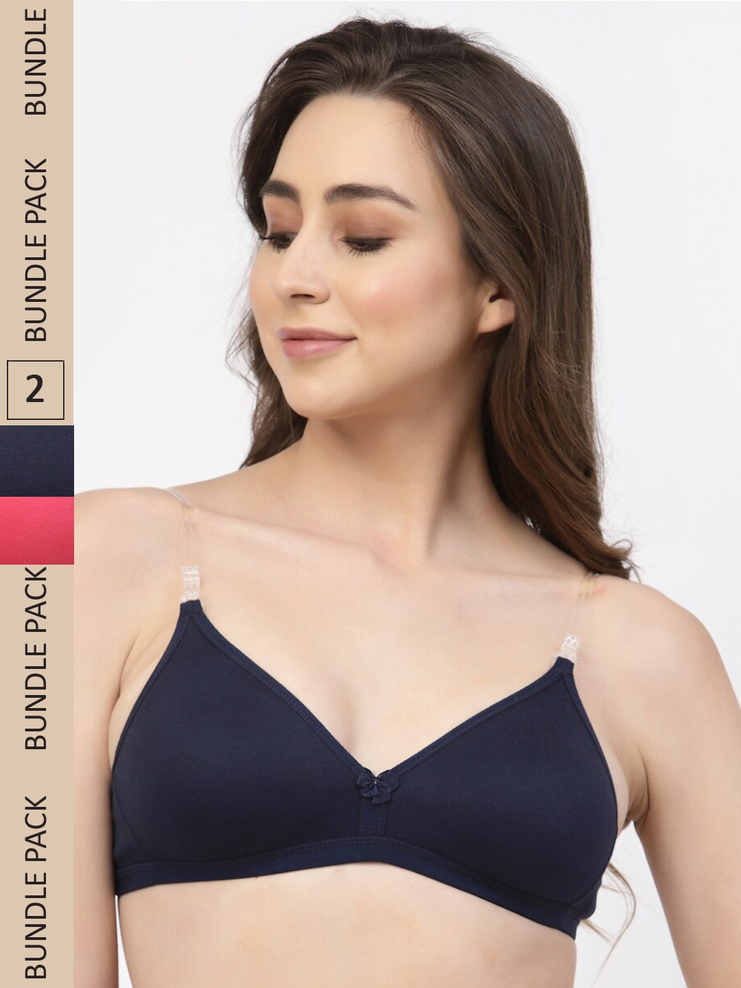 

Floret Pack of 2 Non-Padded Non-Wired T-shirt Bra, Navy blue