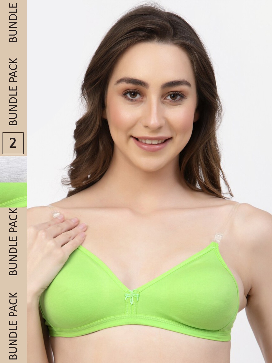 

Floret Pack Of 2 Non Padded Seamless Bra, Lime green