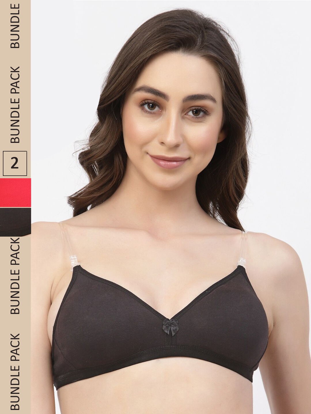 

Floret Pack of 2 Cotton Bra, Black