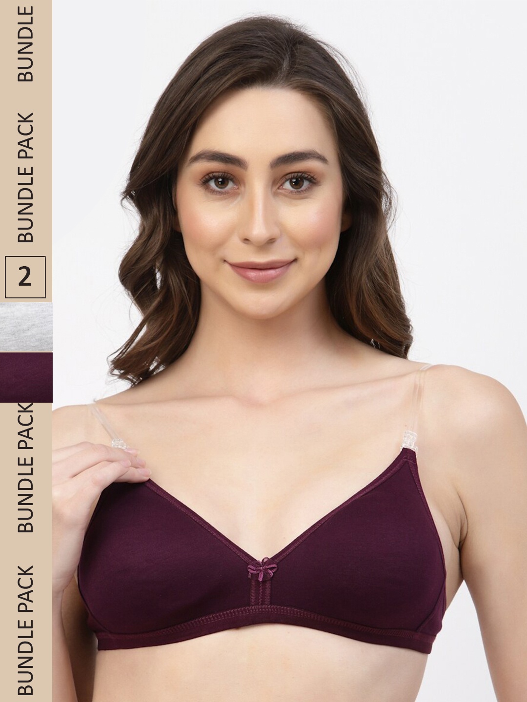 

Floret Pack of 2 Cotton Bra, Burgundy