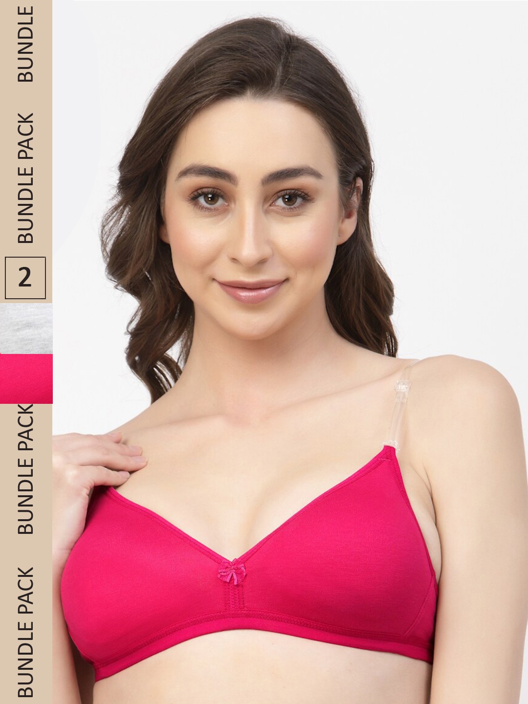 

Floret Pack of 2 Cotton Bra, Magenta