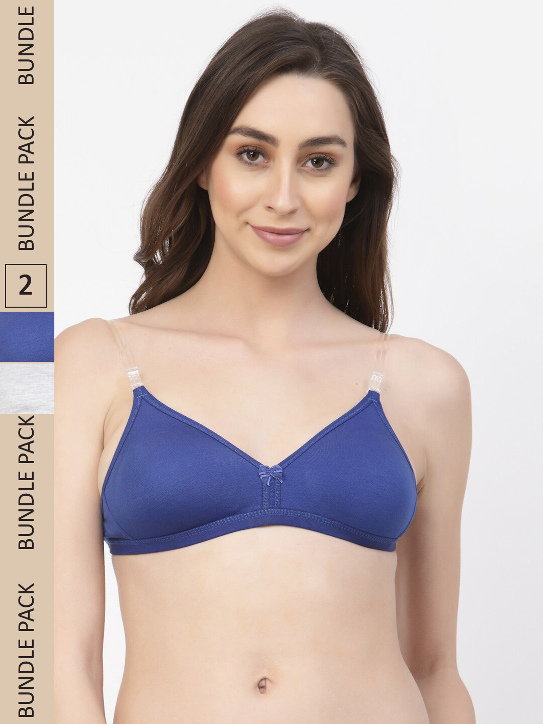

Floret Pack Of 2 Non Padded Seamless T-shirt Bra, Navy blue