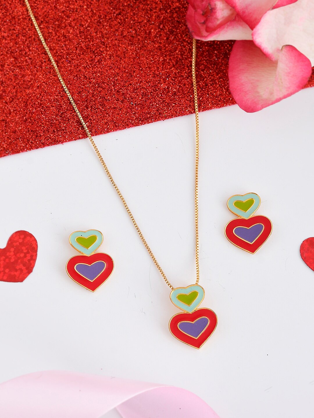 

Voylla Gold-Plated Hearts Pendant Set, Blue
