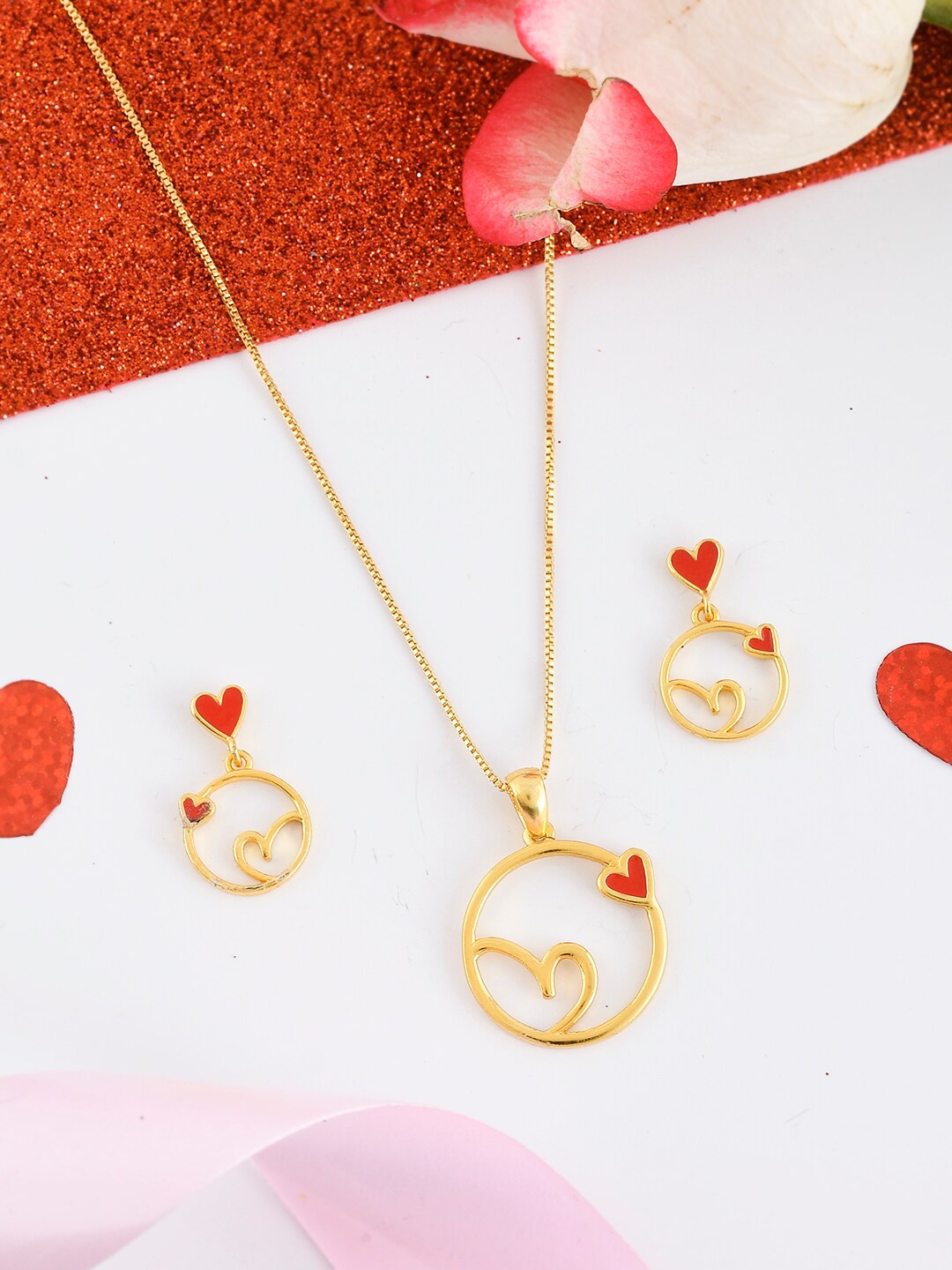 

Voylla Valentine's Day Collection Gold-Plated Hearts & Circles Jewellery Set, Red