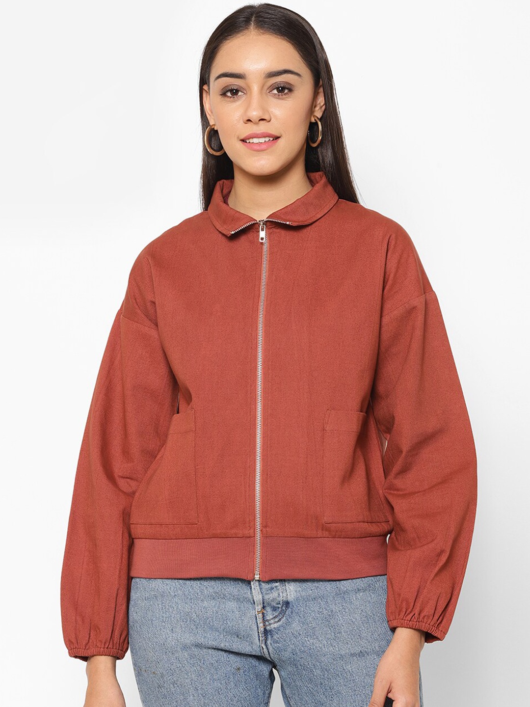 

HOUSE OF KKARMA Women Cotton Bomber Jacket, Brown
