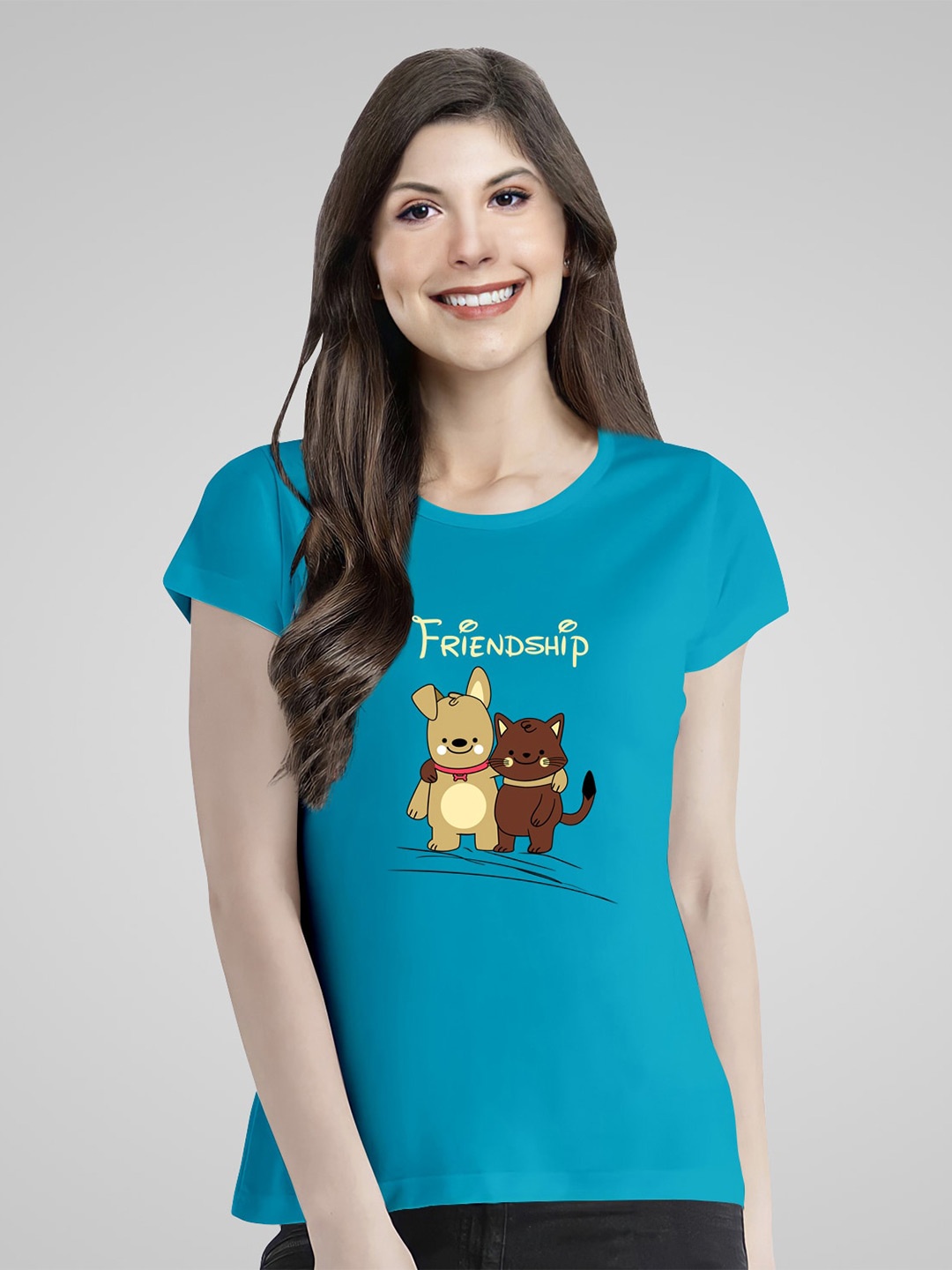 

Pootlu Women Graphic Printed Pure Cotton T-shirt, Turquoise blue
